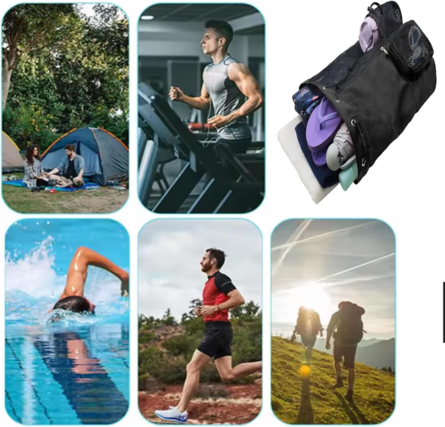 Roczential Mesh Drawstring Backpack - Lightweight Waterproof Beach and Pool Bag, Breathable Design, Large Capacity Swim Backpack for Kids and Adults, Ideal for Gym Trips and Summer Camps image number 2