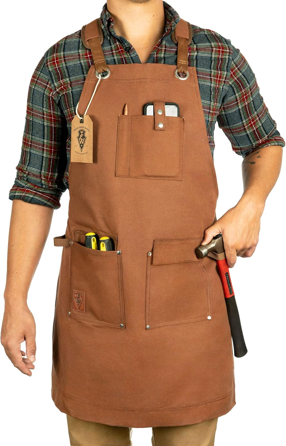 Waxed Canvas Heavy Duty Shop Apron with Pockets Adjustable up to XXL for Men and Women - Texas Canvas Wares