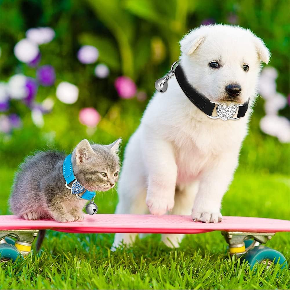 Cat Collar Suede Kitten Pet Safety Elastic Adjustable Bell Heart Bling Purple - Pink image number 5