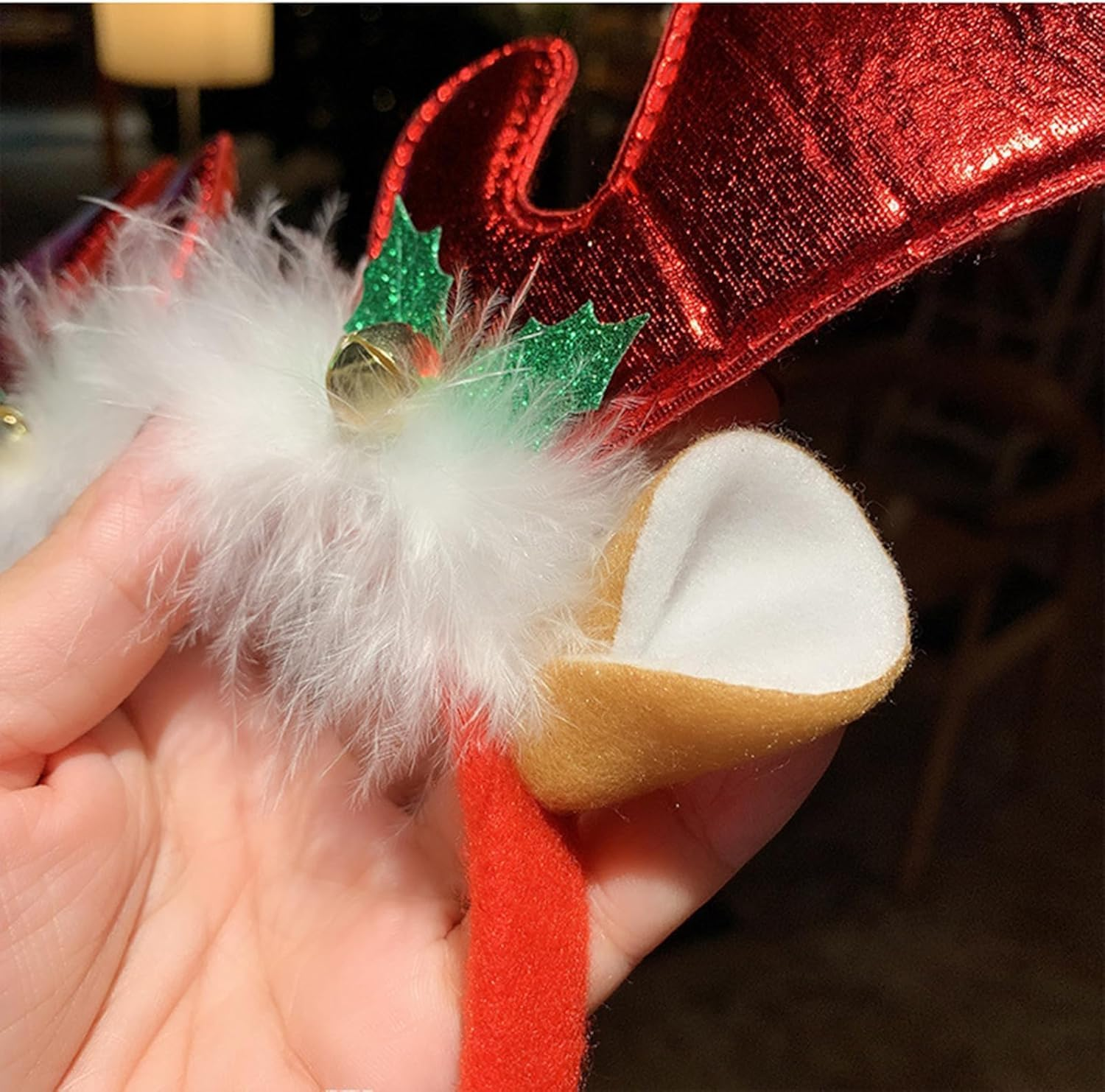 Red Antler Headband with Deer Ears for Christmas Party, Reindeer Antlers Headwear Accessory for Women Men Kids, Holiday Cosplay Photo Props Gift (1 Pcs) - Orevan