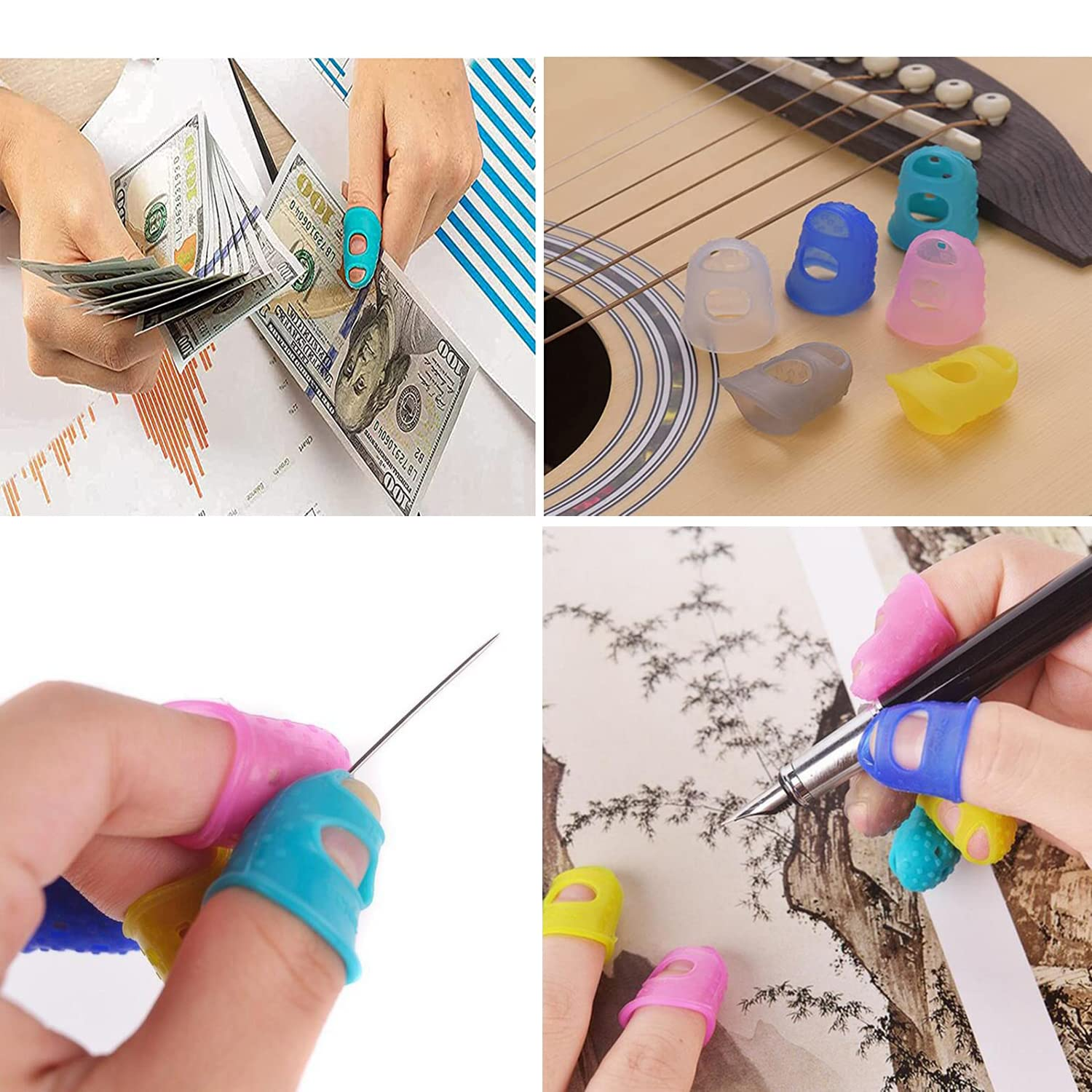 16Pcs Guitar Silicone Finger Protector,Color Fingertip Protection Covers Caps in 4 Sizes and 4 Colors for Beginner Playing Ukulele Electric Guitar image number 4