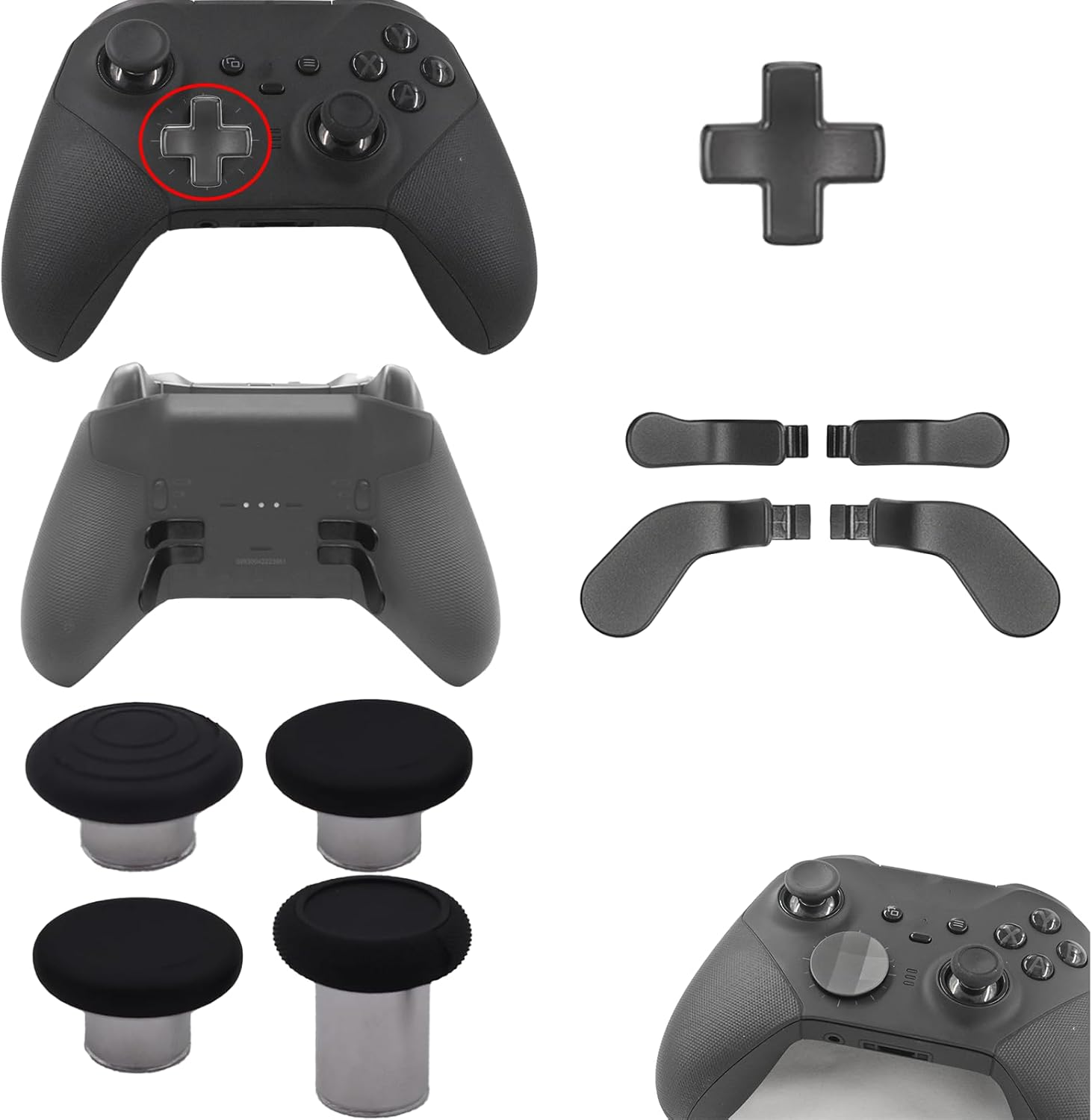 9 in 1 Thumbsticks for Elite Series 2 Core Controllers, D-Pads Replacement for Xbox Elite 2 Core Controller, Elite Control Paddles for Xbox Elite 2 Core, Accessories Parts for Xbox One Elite 2 (Black) - Silver image number 5