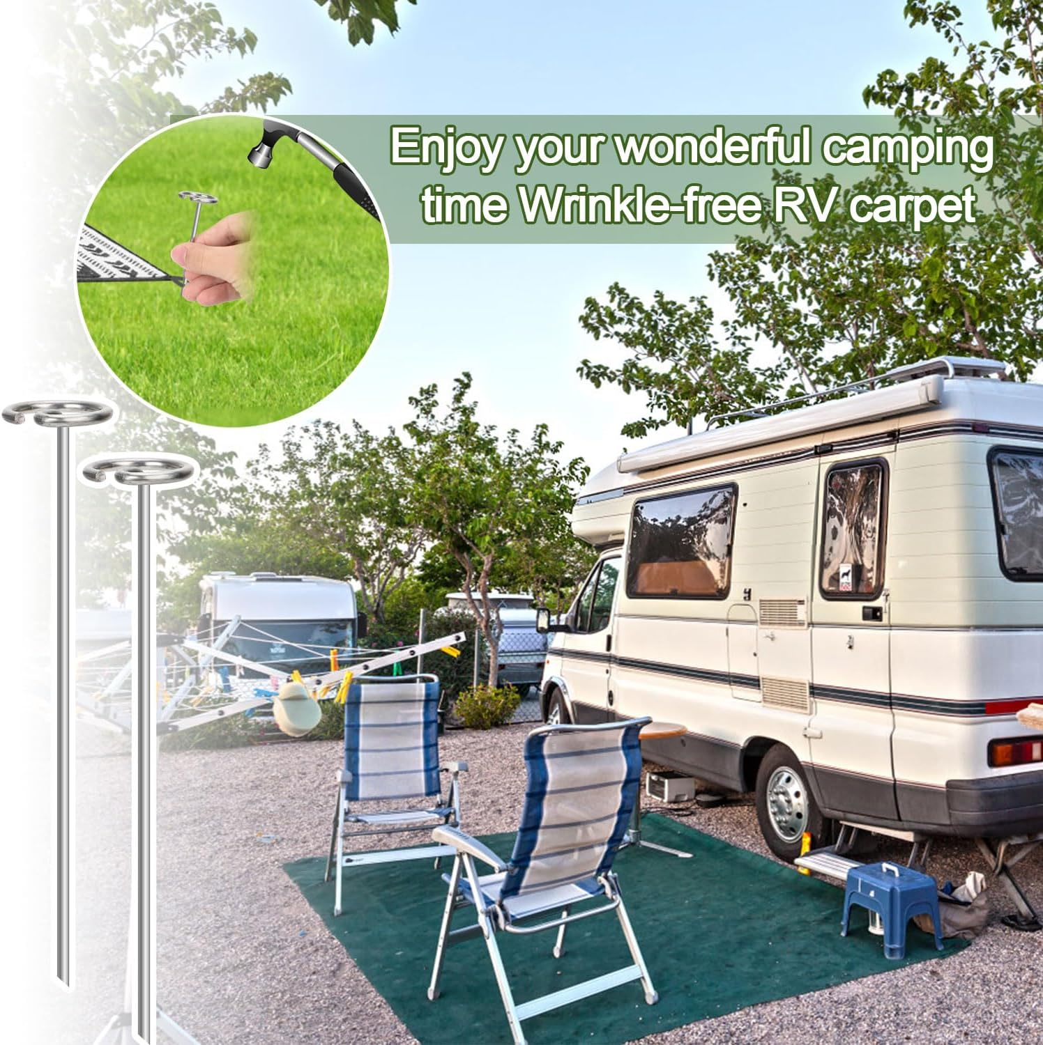 10Pcs Outdoor Carpet Metal Stakes, Stainless Steel Patio Pegs Tool for Camping Rug Spike Ground Sheet Attachments Tarps Tents RV Accessories Camper Groundsheet Essentials image number 5