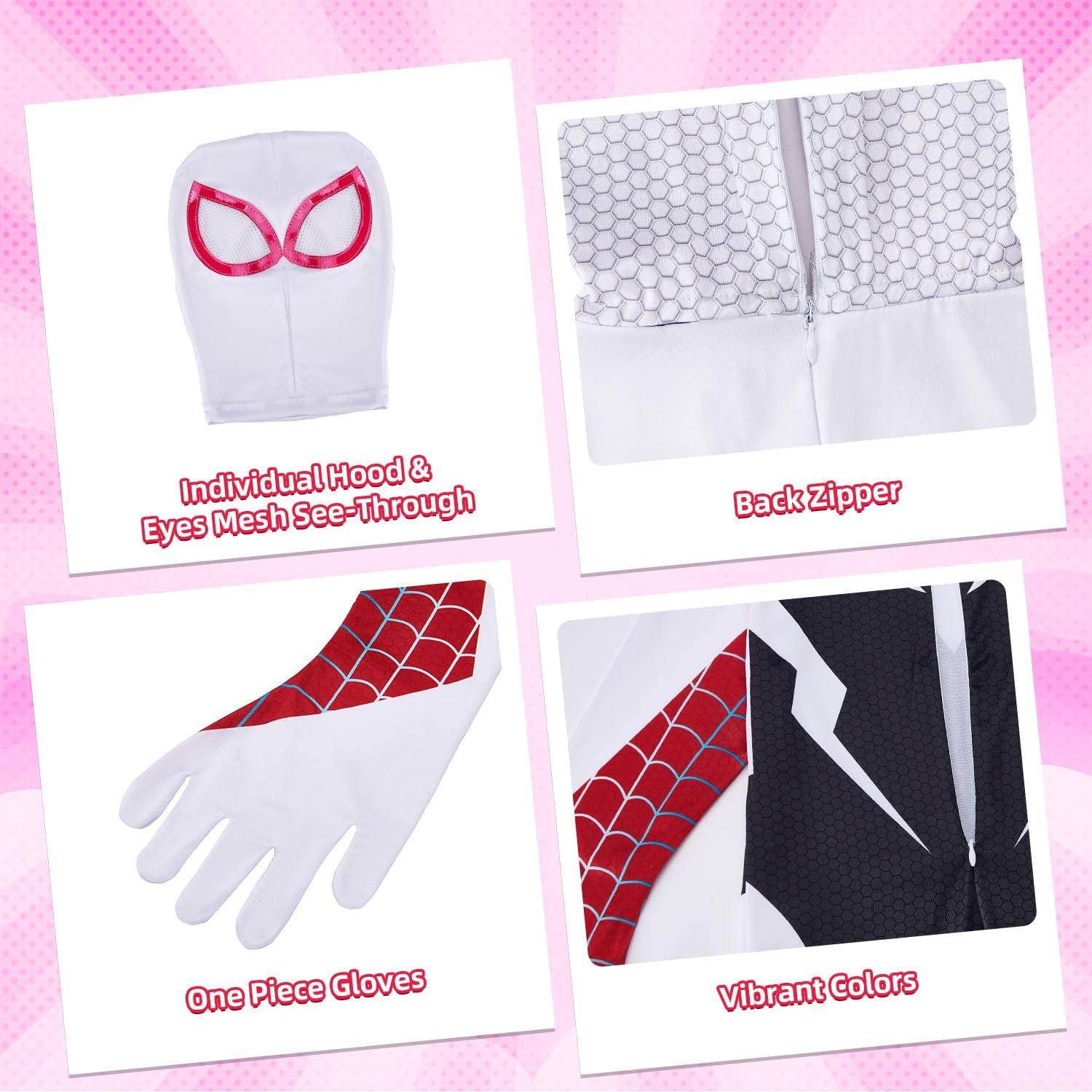 Slowton Girls' Superhero Halloween Costume, Superhero Hooded Bodysuit with Pull on Mask for Halloween Dress up Super Hero Cosplay image number 5