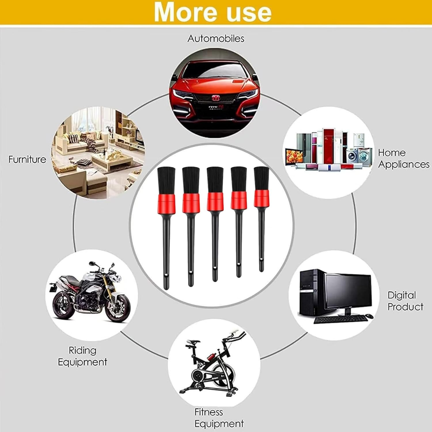 5 Piece Car Detail Brush Interior Cleaning Set Comes with 5 Different Sizes of Soft, Detail Cleaning Brushes for Cleaning the Interior and Exterior of Your Car, Dashboard, Engine, Seats image number 5