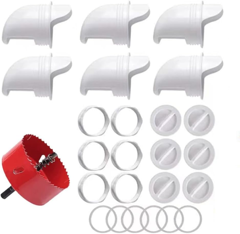 GYWHOOFT DIY Chicken Feeder Kit,6 Pack DIY No Waste Chicken Feeder Kit,6 Ports with Rodent Proof Covers,Automatic Poultry Feeder for Buckets, Barrels, Bins, Troughs image number 1