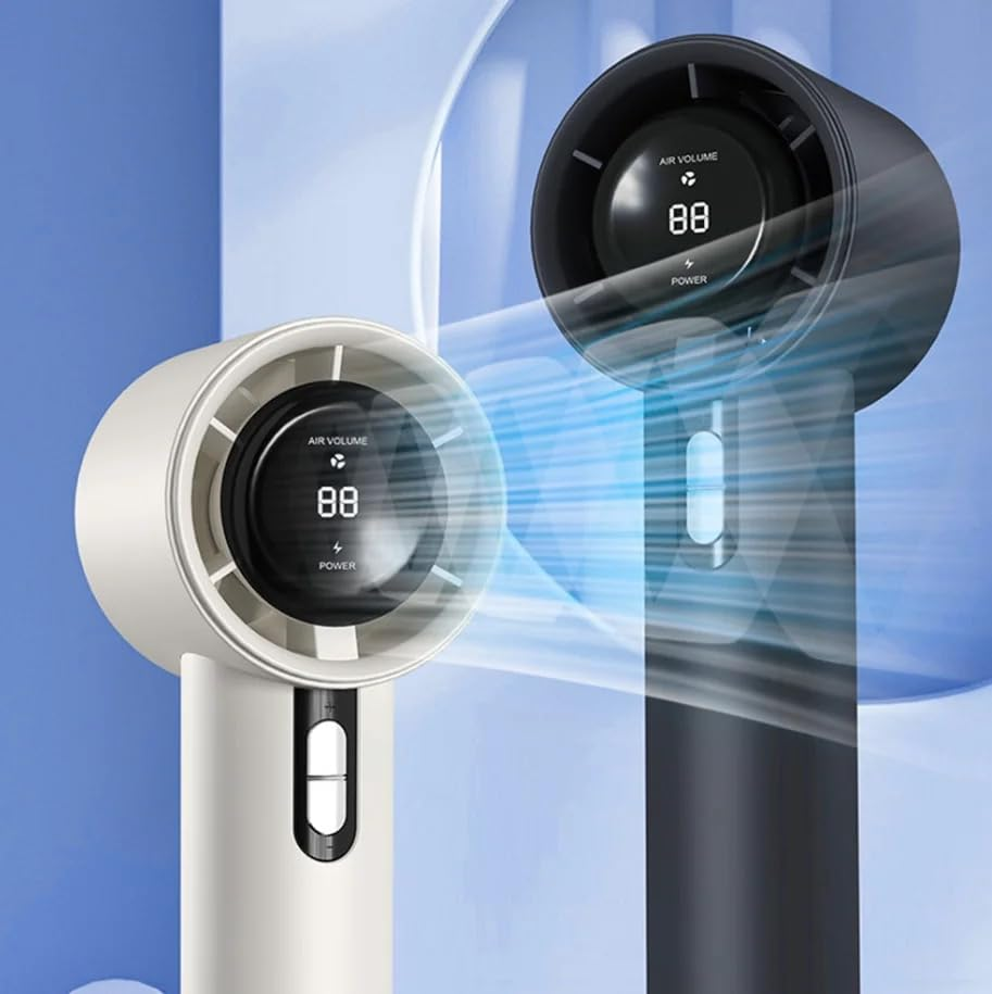 Breezyvibes Portable Handheld Fan - Adjustable Speed Mini Fan with Digital Display, Quiet Brushless Motor, USB Desk Fan for Indoor and Outdoor Cooling | Black image number 3