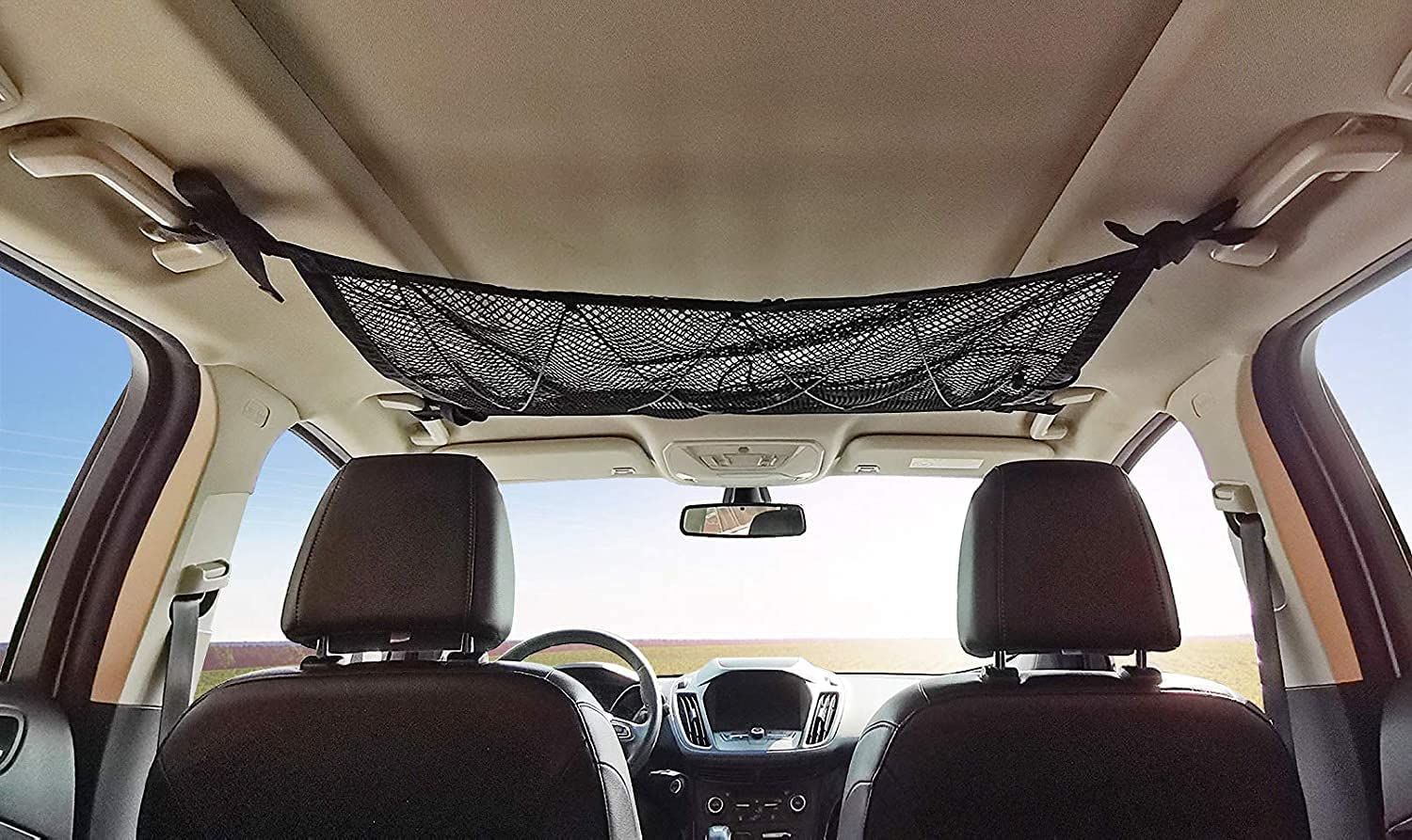 Car Ceiling Cargo Net Pocket, 90Cmx65Cm Adjustable Double-Layer Mesh SUV Roof Organizer Long Trip Storage Bag, Tent Putting Quilt Children'S Toy Towel Sundries Interior Accessories