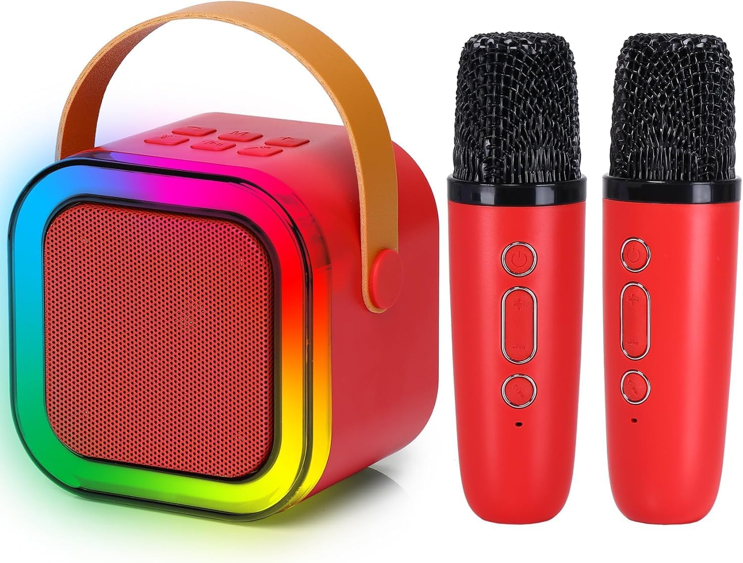 Kids Karaoke Machine, Adult Karaoke Machine with 2 Wireless Microphones, Portable Bluetooth Speaker Gift with Colorful Lights for Boys Girls Toy Family Train Dance Guide Party (Red) image number 6
