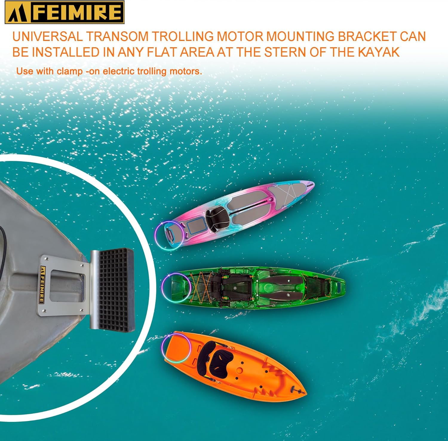 FEIMIRE Aluminium Universal Transom Trolling Motor Mount Bracket for Kayak, Canoe & Small Boat image number 1