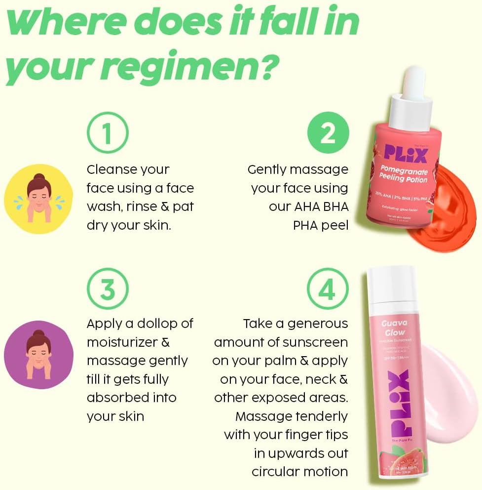PLIX - the PLANT FIX 25% AHA+ 2% BHA + 5% PHA Pomegranate Peeling Potion for Glowing & Even Toned Skin Gentle Exfoliation & At-Home Facial | for Women & Men | 30 Ml (Pack of 1)