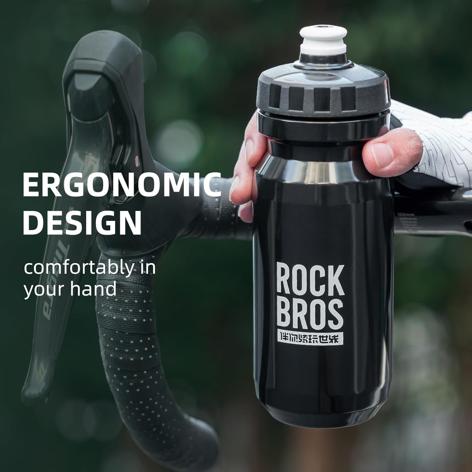 ROCKBROS Bike Water Bottle Squeeze, 20Oz Bicycle Water Bottle, Bpa-Free (Black)