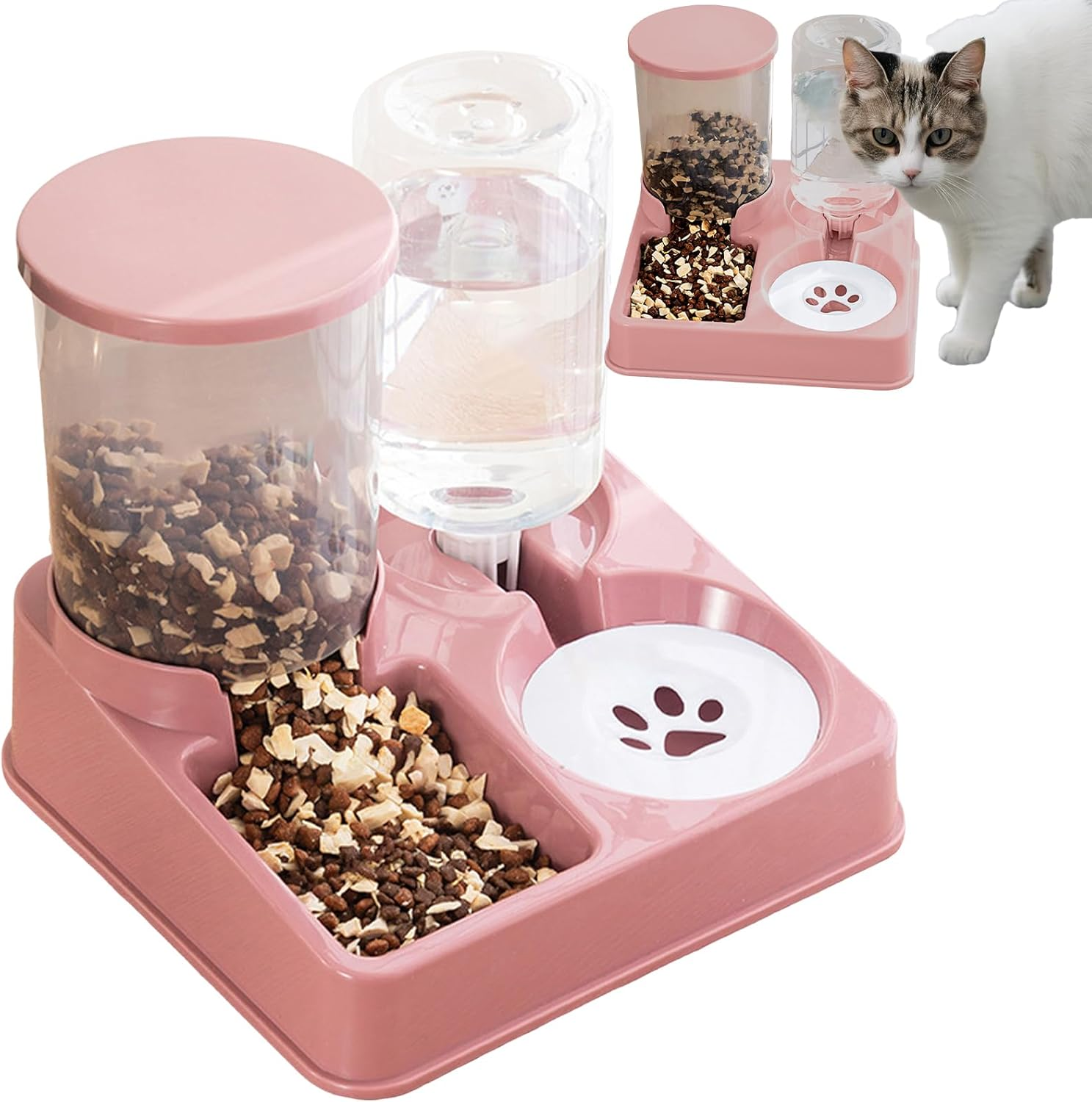 2 in 1 Cat Food and Water Dispenser - Pet Food Bowl, Water Dispenser, Feeder, Automatic Combined Food and Water Bowl for Kittens, Cats, Dogs image number 1