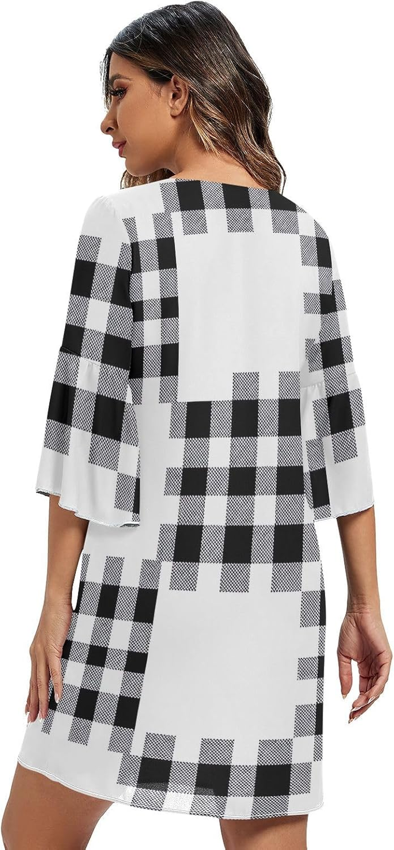 Buffalo Plaid V Line Dress Printed Maternity Dress Party image number 1