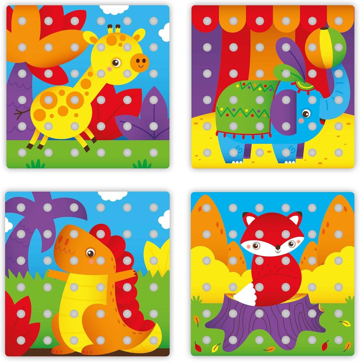 Quercetti - Jumbo Peggy Medium - Stacking Peg Toy with Illustrated Cards and 9 Linking Boards and 36 Pegs, for Kids Ages 2 Years + image number 4