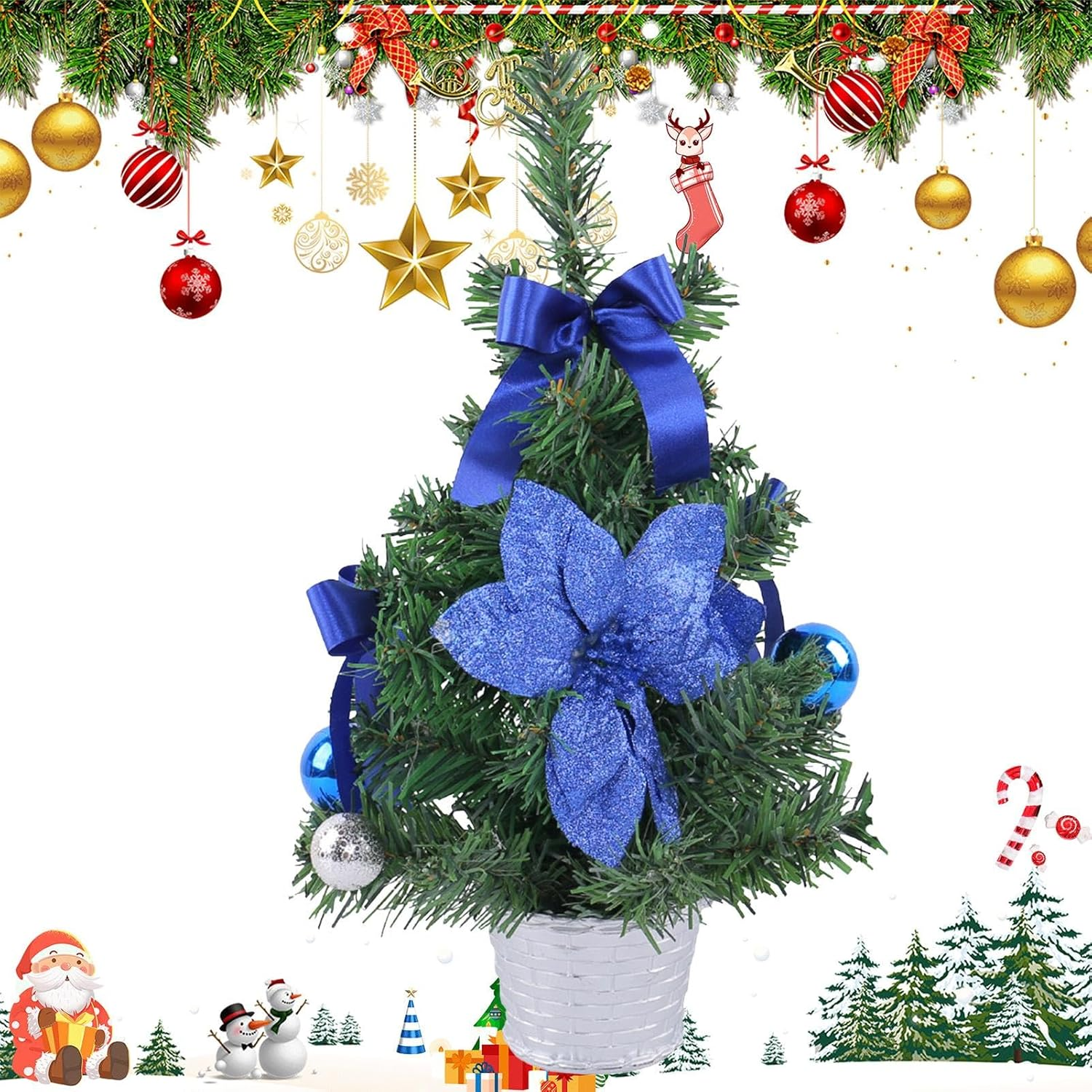 Artificial Christmas Tree - Small Pine Tree Decorations | Table Small Christmas Tree with Christmas Ornaments for Window, Door, Shelf image number 6