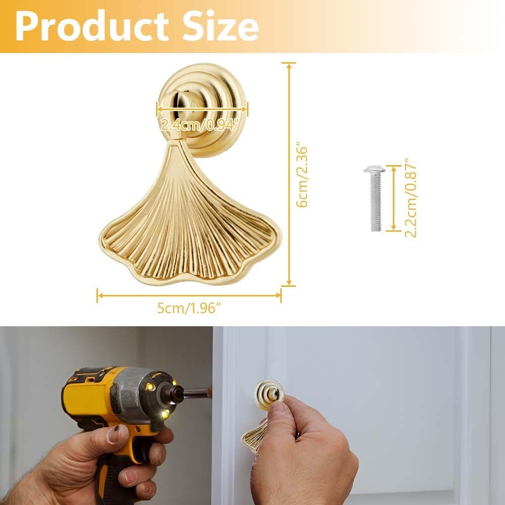 10 Pcs Ginkgo Leaf Drawer Knobs, Zinc Alloy Gold Kitchen Cabinet Pull for Dresser Cupboard Furniture Hardware Handle image number 2