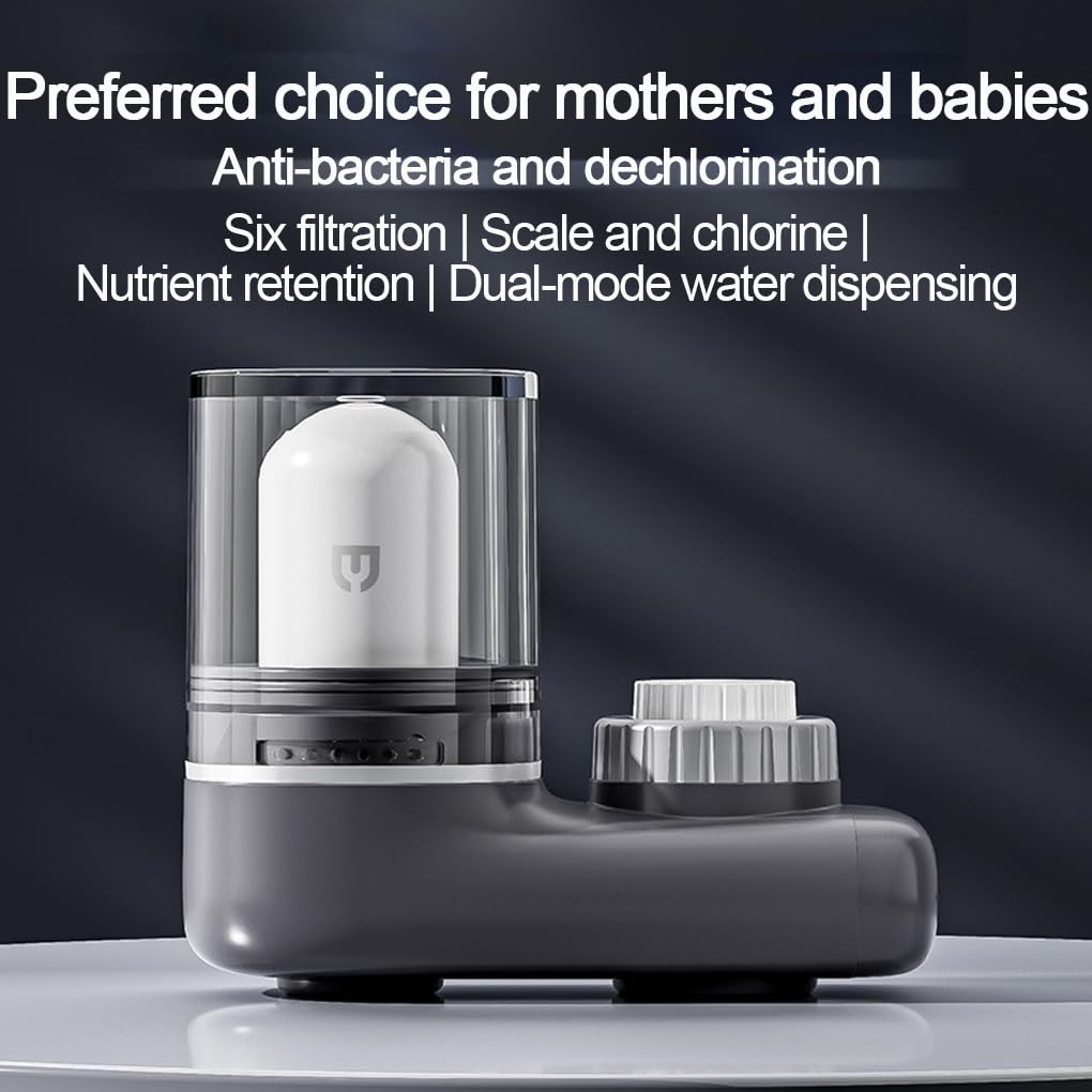 CLSSLVVBN Vertical Faucet Mount Water Filtration System Tap Water Treatment Filter with 2 Cartridges (Gray Transparent) image number 3