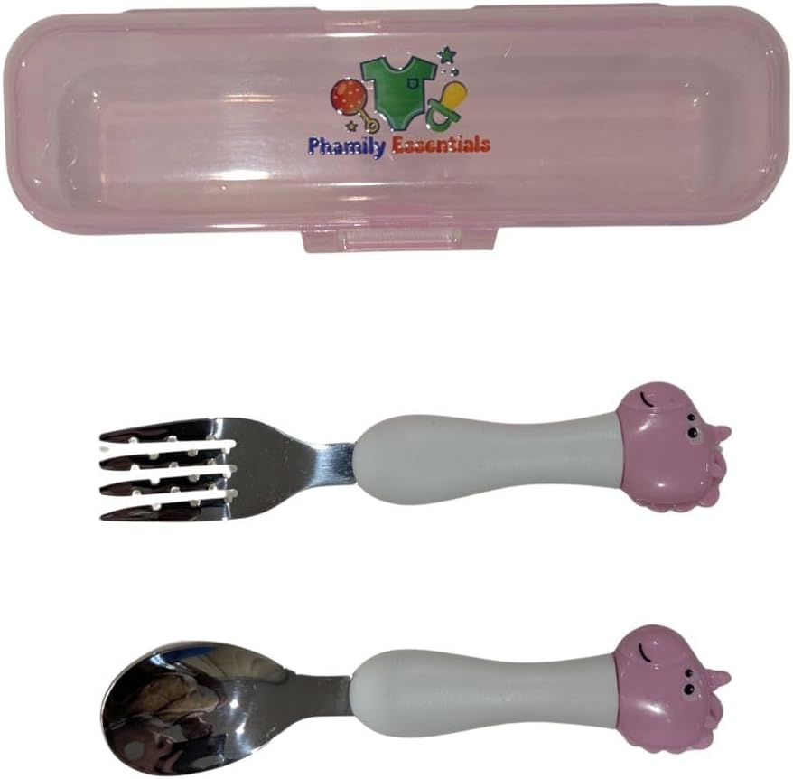Cute Dinosaur Kids Cutlery Travel Set &ndash; Portable Cutlery for Toddlers & Children with Case (Pink, Spoon+Fork) image number 5