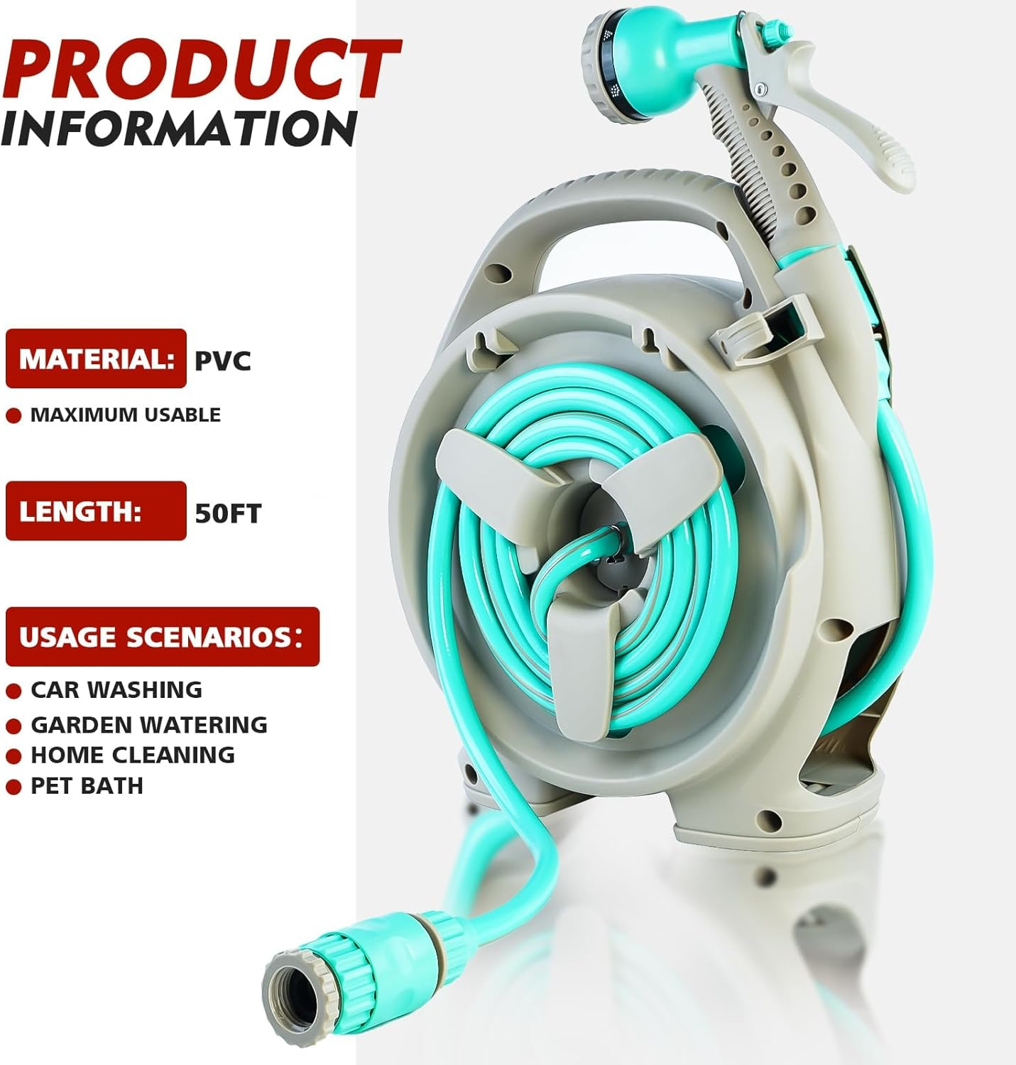 Retractable Garden Hose Reel, 13M+2M, Portable Hose Reel for AU Standard Hose Connection, Any Length Lock/Automatic Slow Return System/180&deg;Swivel Bracket, for Watering Garden, Washing Cars & Pets image number 6