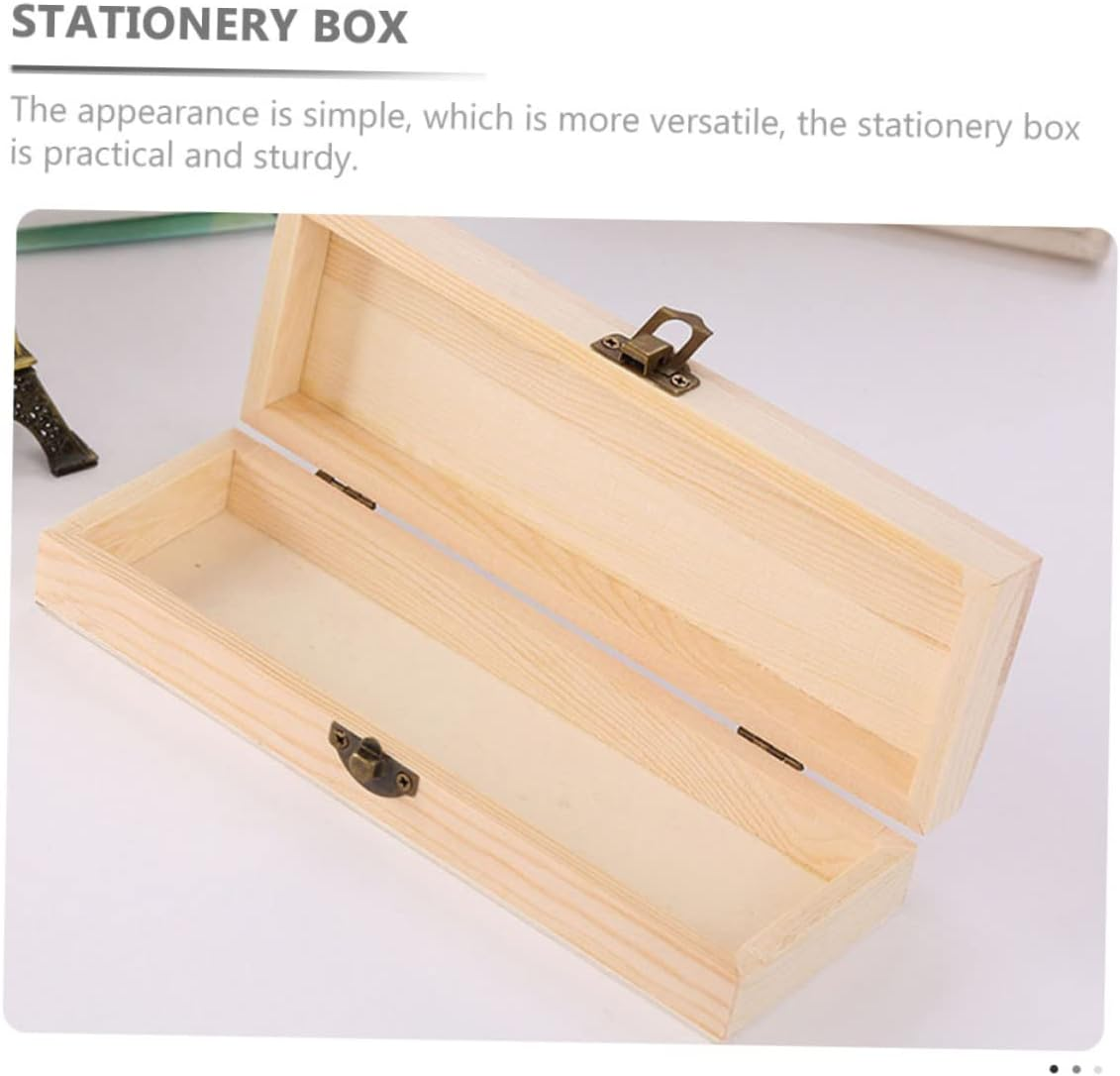 TEHAUX Wooden Pen Storage Box 2Pcs, Blank Pencil Box for Students, Large 21X7X3.8Cm Solid Wood Organizer Suitable for School and Office Desk Accessories image number 3