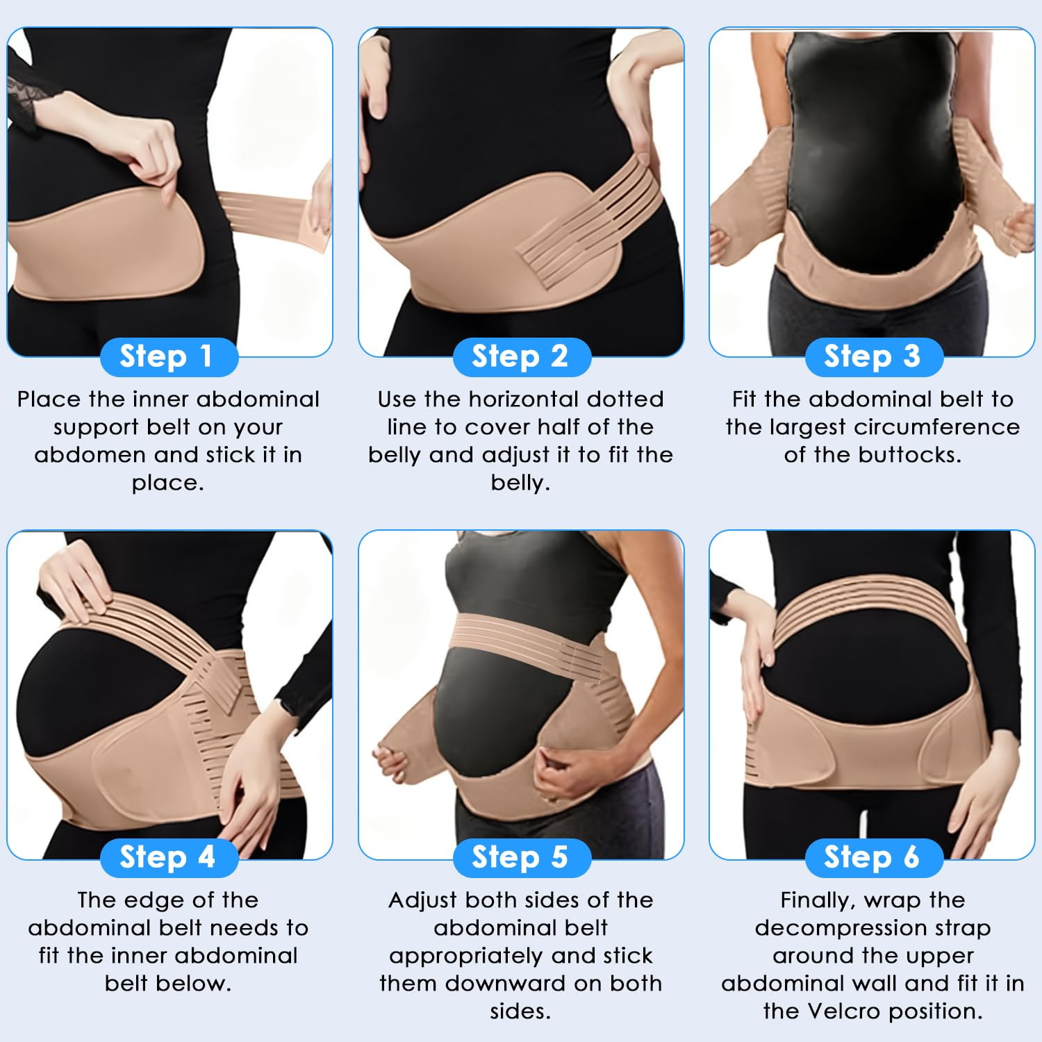 Yakiter Maternity Belt, 3 in 1 Pregnancy Belly Support Band, Waist/Back/Abdomen Band, Breathable Mesh, Gentle Compression, Ultra Soft, Pain Relief (Beige) image number 4