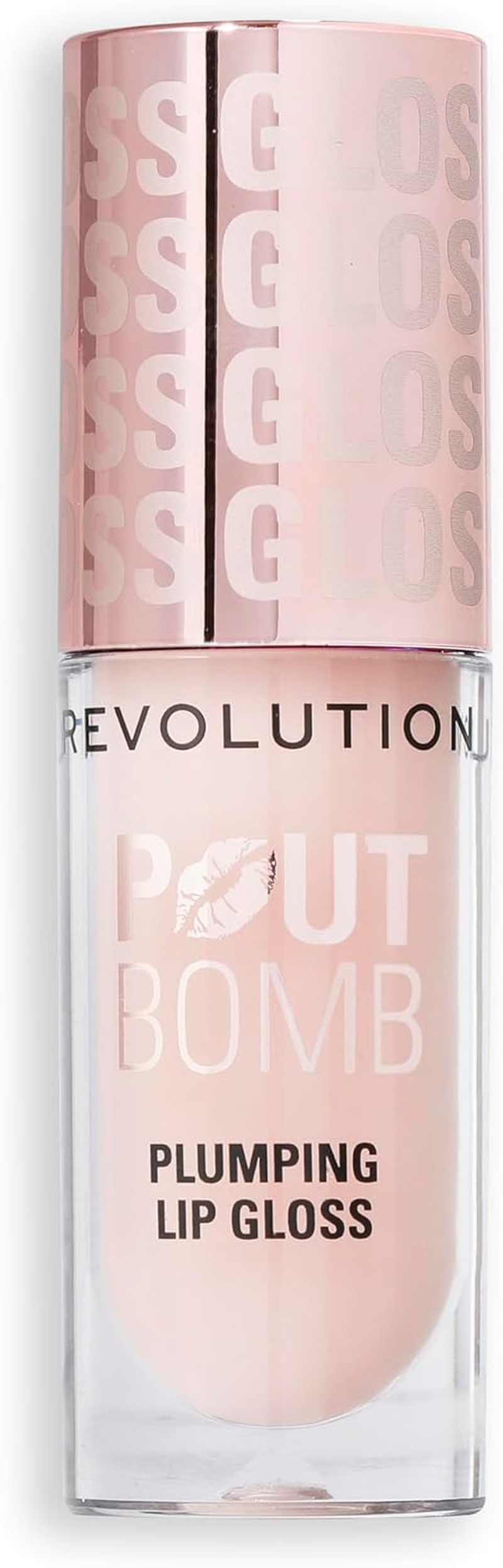 Revolution Beauty London, Pout Bomb Plumping Lip Gloss, High-Shine for Glossy, Fuller & Plump Lips with Hyaluronic Acid & Peptides, Vegan & Cruelty-Free, Sheer Milky Nude, 0.15 Fl Oz