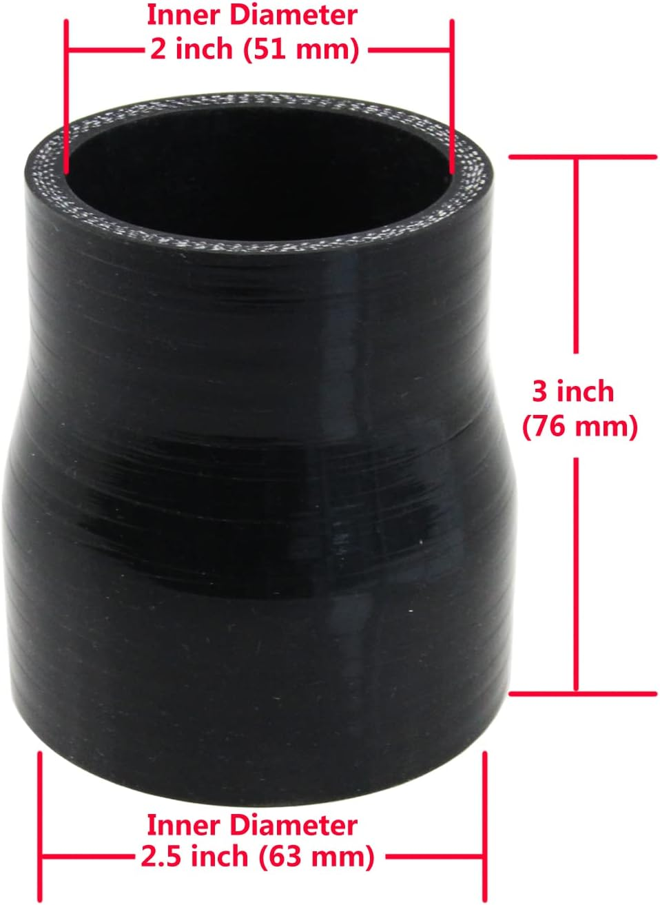 Ucreative 4-Ply Straight Coupler Silicone Hose ID 2.0 Inch to 2.5 Inch (51Mm to 63Mm) Black image number 3