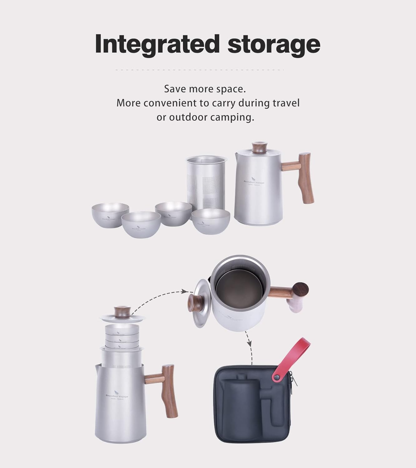 Boundless Voyage Camping Coffee Maker, Tea Kettle, Titanium Pot, Backpacking Mug, Portable Titanium Mug, Outdoor Kettle, Camping Cookware, Lightweight and Portable (Ti3117D Teapot + Cup)