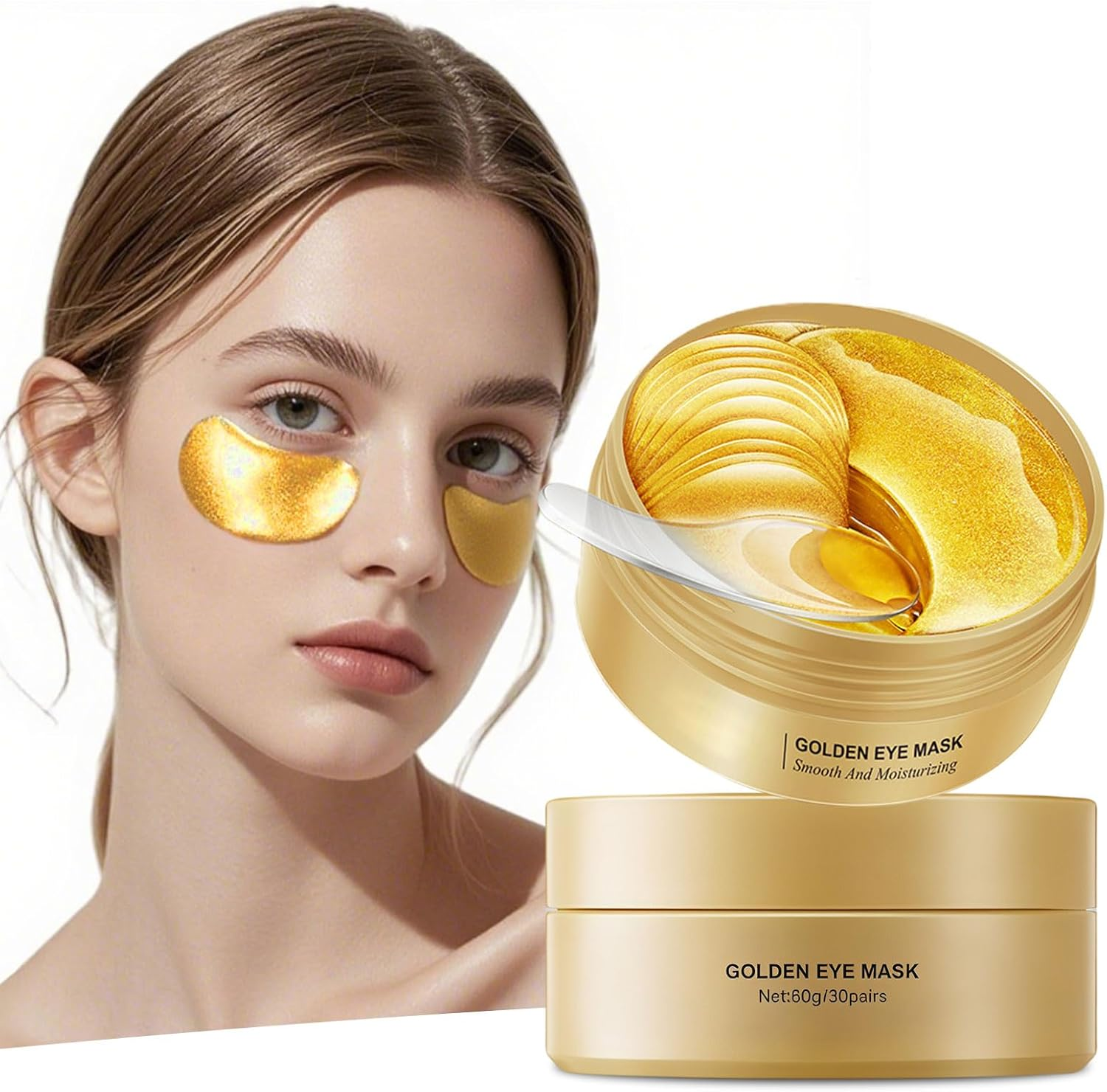 Under Eye Patches under Eye Mask for Puffy Eyes Dark Circles Bags and Wrinkles with Collagen Relieves Pressure and Reduces Wrinkles Revitalises and Refreshes Your Eye Skin(60Pcs) (Gold)
