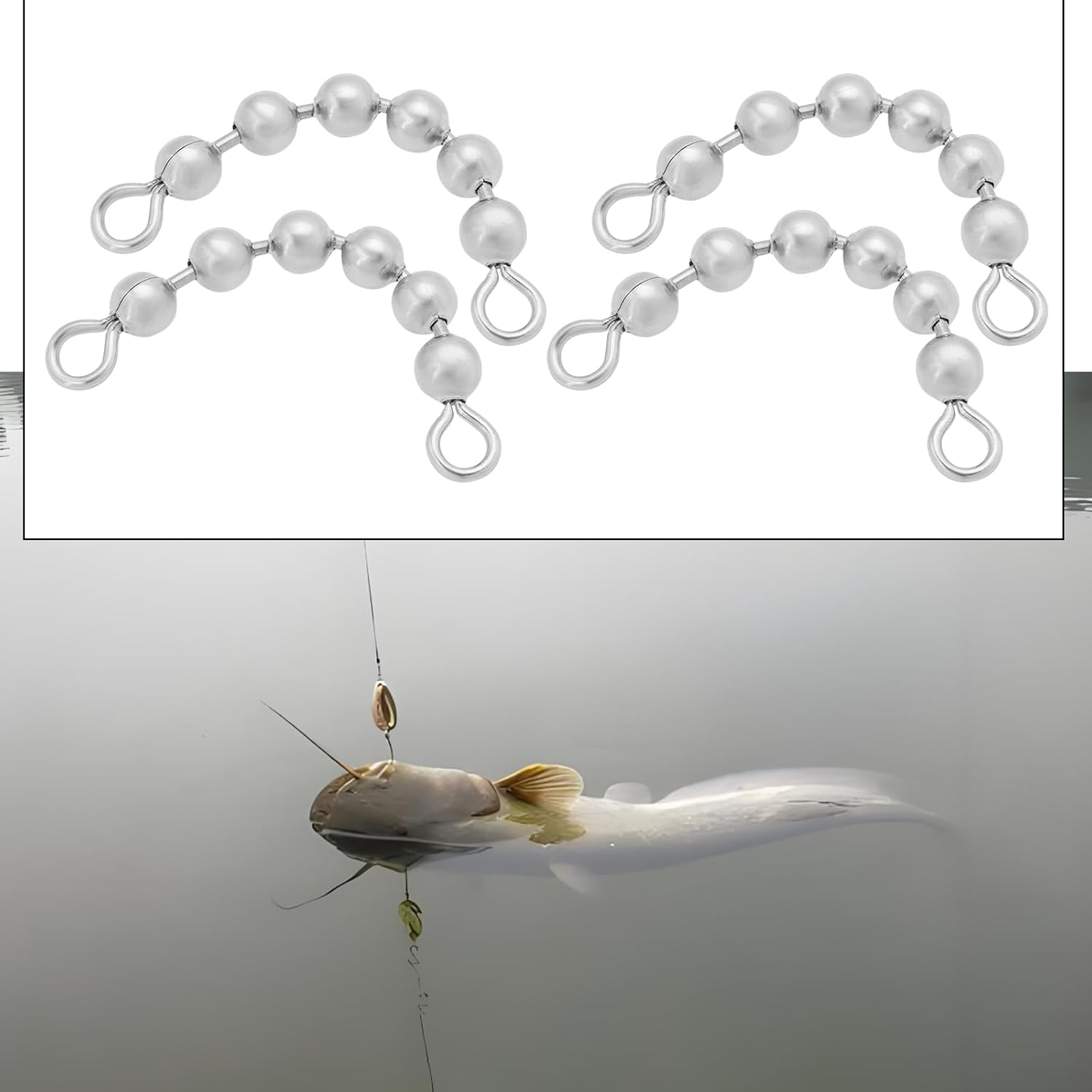 Create Idea 20Pcs Fishing Bead Chain Swivels 3/16 Inch 6 Bead Stainless Steel Catfish Swivel for Catfishing Freshwater Saltwater 4.5X45Mm