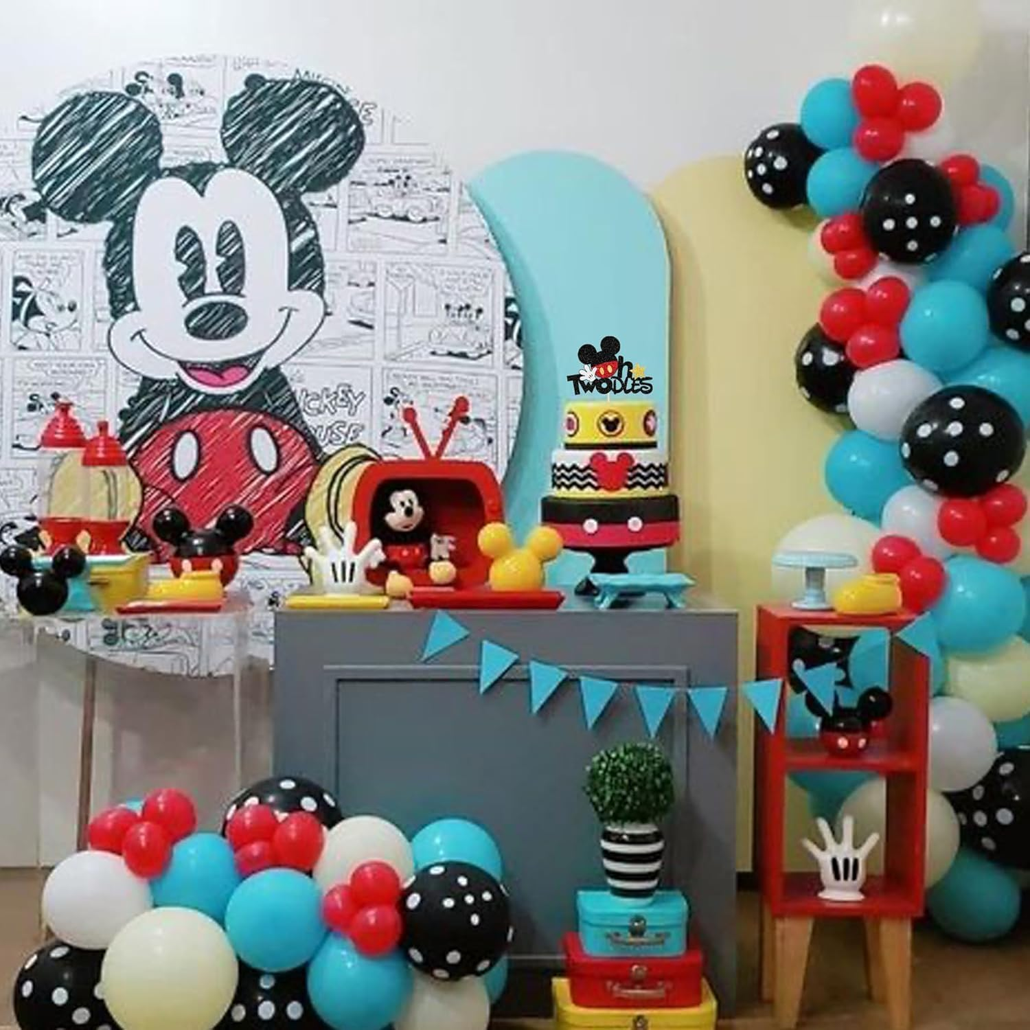 1 Pack Mouse Oh Twodles Birthday Cake Toppers - Glitter White Gloves Star Mouse Inspired Second Cake Pick for Baby Shower Kids Party Decorations Supplies Red (#4)