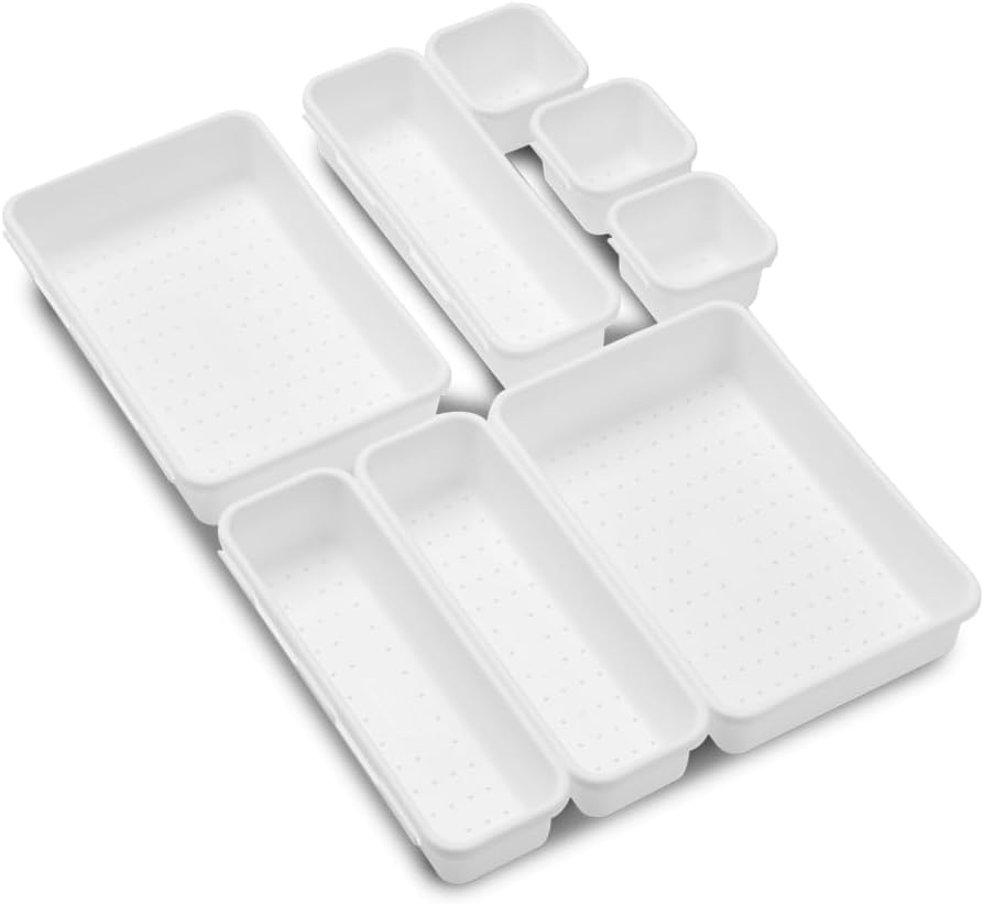 Madesmart Antimicrobial 8-Piece Interlocking Bin Pack Customizable Multi-Purpose Drawer, One Home Organization, EPA Certified, White image number 1