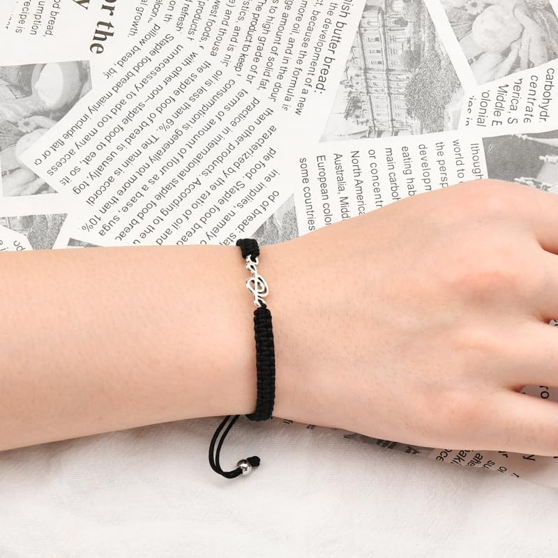 Music Gifts Bracelet for Teacher Appreciation Gifts for Bracelets Inspirational Christmas Birthday Gifts for Musician Gifts for Men Women Singer Gifts for Music Lover Black Braided Bracelets