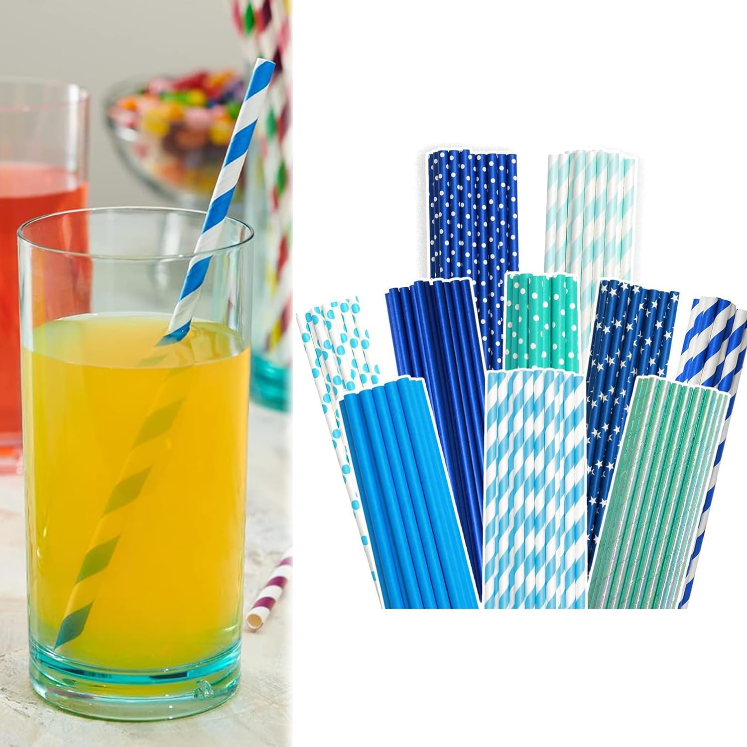 100 Pcs Paper Drinking Straws, Biodegradable Paper Straws for Juice, Shakes, Cocktail, Coffee, Milkshakes, Soda, Smoothies (A)
