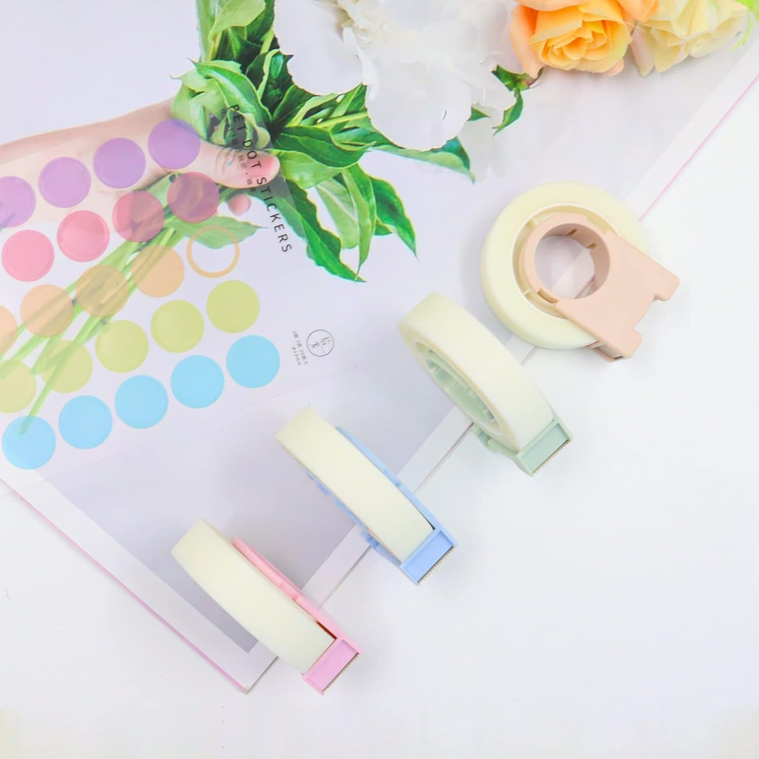 4 Pack Invisible Tape with Mini Dispenser Set 1/2 Inch Magic Tape Writable Transparent Tape Portable Repairing for Office School Home (4 PCS) image number 3