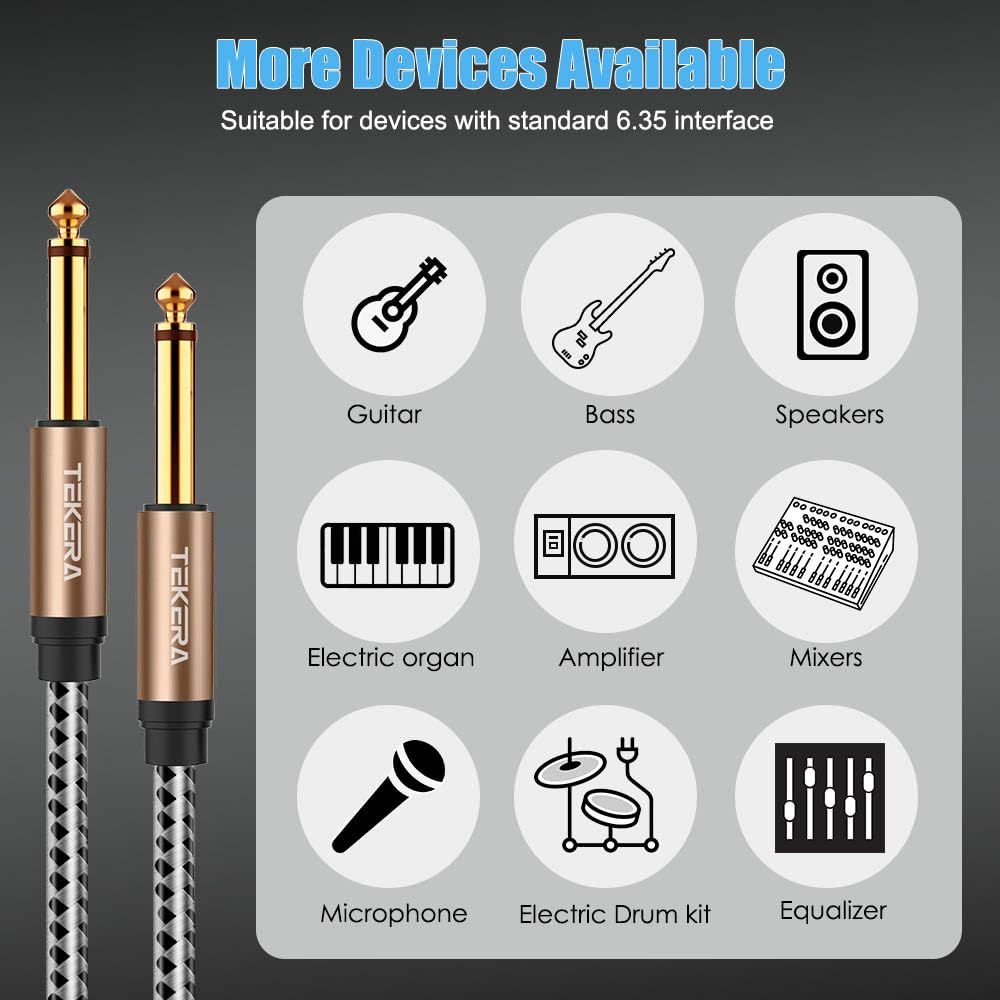Guitar Cable, TEKERA 1/4 Inch to 1/4 Inch TS Straight Male to Male 6.35Mm Mono Jack Cable 1.5M 3M 5M 10M (5M) image number 4