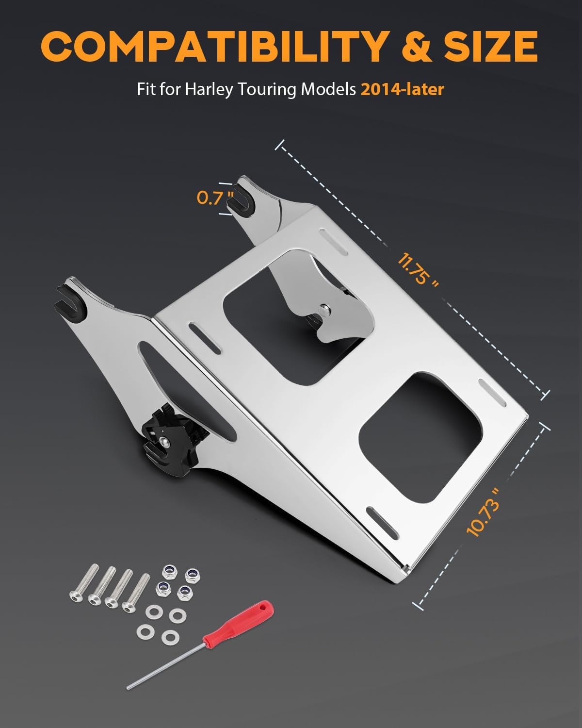 PBYMT Tour Pack Mount Thicker Tour Pack Bracket Detachable Two-Up Luggage Rack Fits for Harley Davidson Touring Street Glide Road King Electra Glide 2014-2025,Chrome - Chrome image number 3