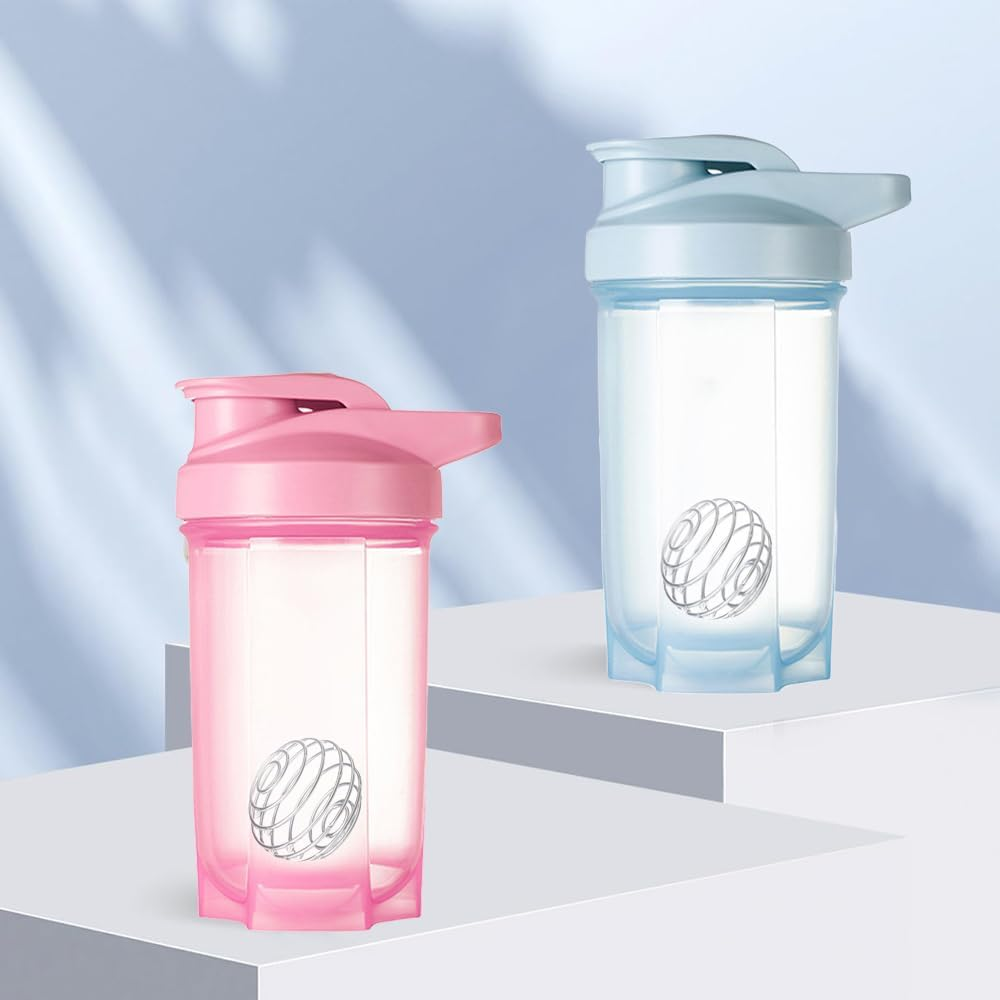 Protein Shaker Bottle 500Ml with Stainless Steel Mixing Ball, BPA- and DEHP- Free, Leakproof Flip on Lid, Temperature Safe, Dishwasher Safe Perfect for Mixing Powdered Shakes - (Black) - Blue image number 2