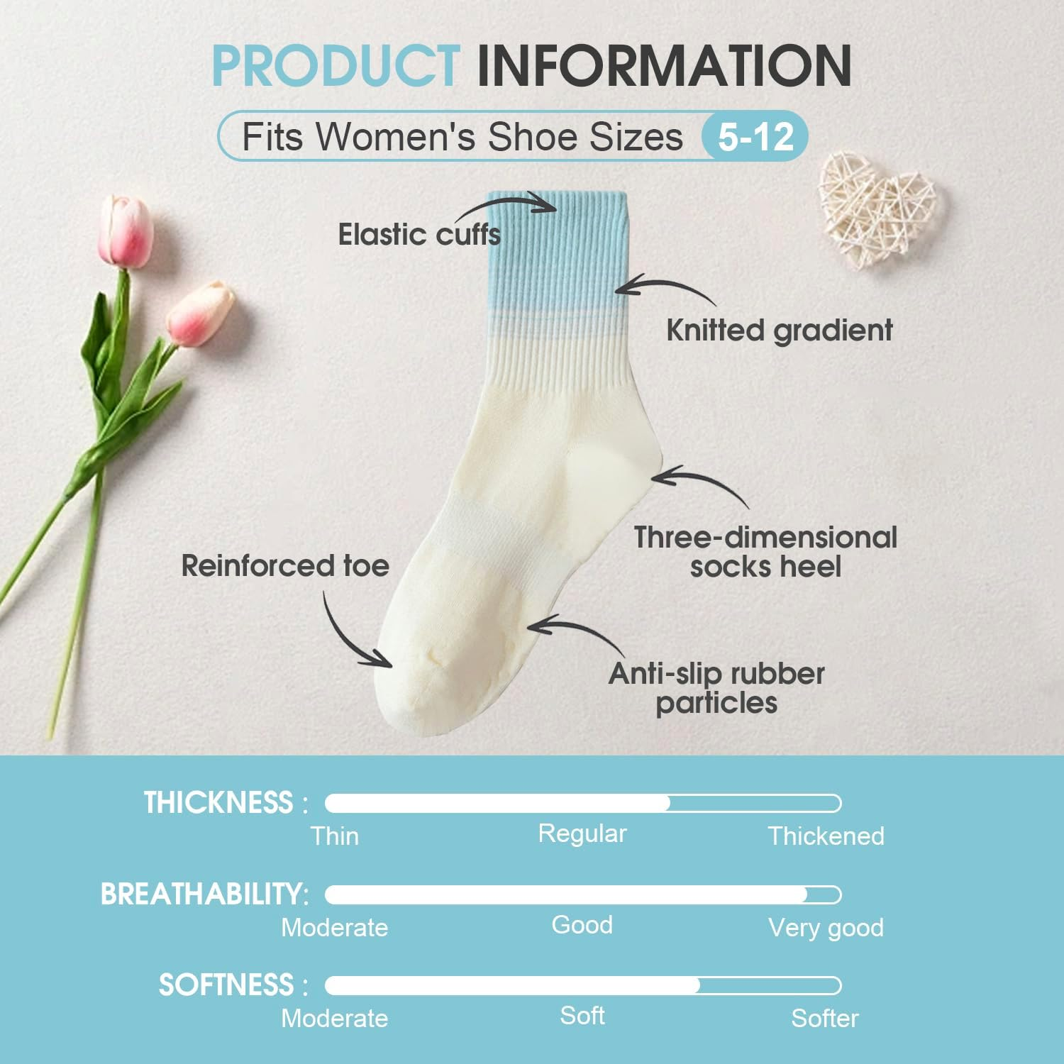 6 Pairs Non Slip Yoga Socks, Pilates Socks with Grips, Athletic Long Socks Barre Dance Socks, anti Skid Socks for Yoga Ballet Barefoot Workout image number 5