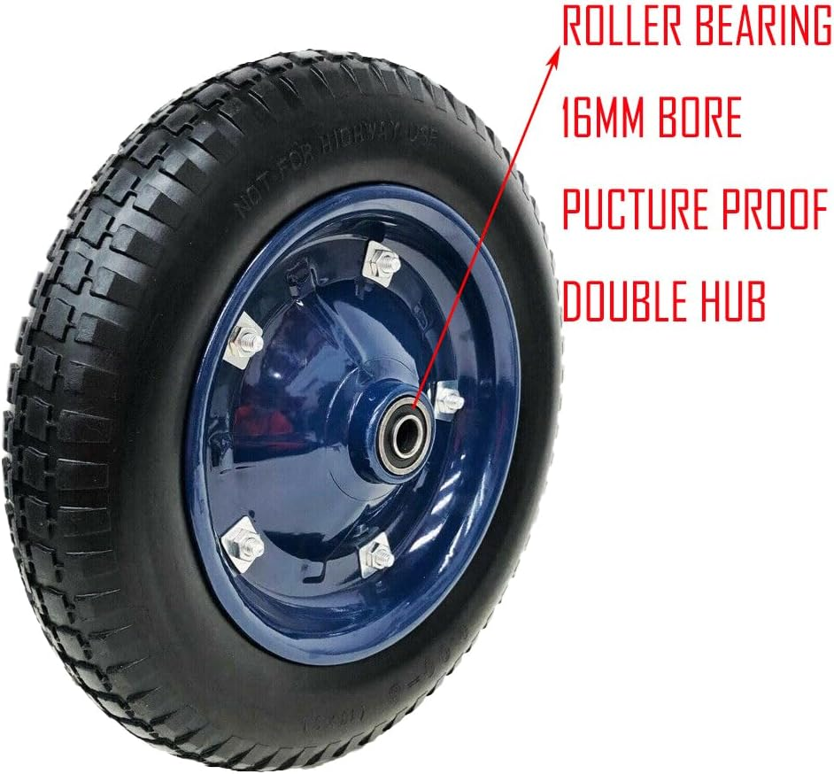 13" Solid Wheels Upgrade - Puncture Proof 13X3 3.00-8 Wheelbarrow Tyres - Metal Rim, PU Foam Filled Solid Air-Free