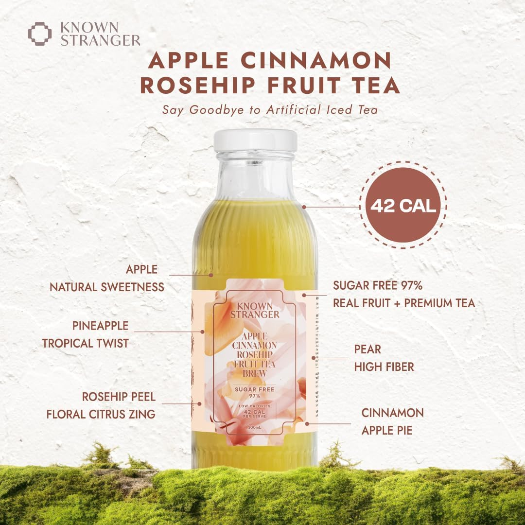 Known Stranger Fruit Tea Brew | Mixed Pack | 12 X 300Ml Glass Bottle (6 Flavours X2 Bottles Ea). Yuzu Butterfly Pea, Five Berries, Apple Cinnamon, Passionfruit Hibiscus, Mango Pineapple, Lemon Juice image number 6