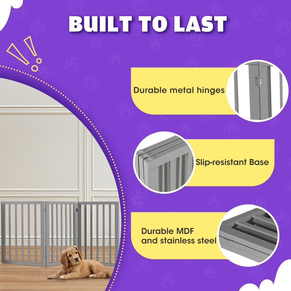 Petzly Collapsible Dog Gate, Freestanding Pet Barrier for Puppies, Small Dogs, and Cats - Ideal for House Stairs, Doorways, and Bedrooms, No-Drill, Indoor/Outdoor, 3-Panel - 141CM X 61CM, Grey image number 6