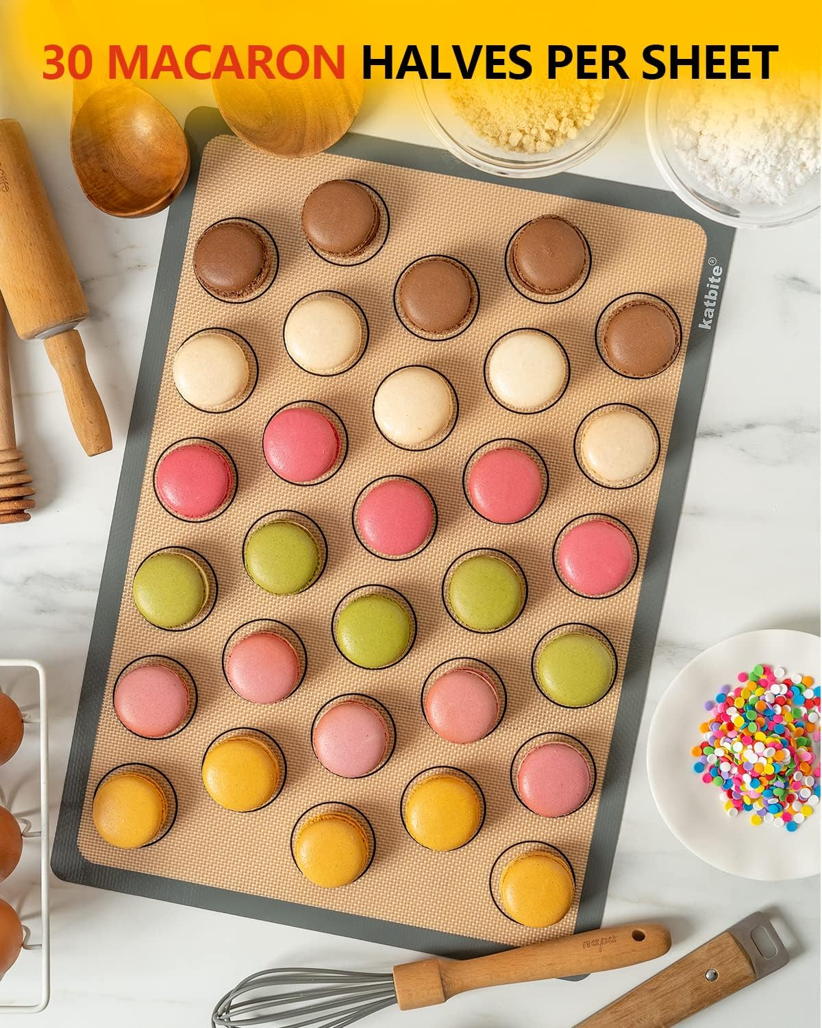 Macaron Silicone Baking Mats, Katbite Silicone Macaroons Baking Mat Set of 2 Half Sheet (11 5/8" X 16 1/2") Reusable & Nonstick Macarons Baking Supplies Silicone Bakeware Mats for Macarons Cookies image number 3