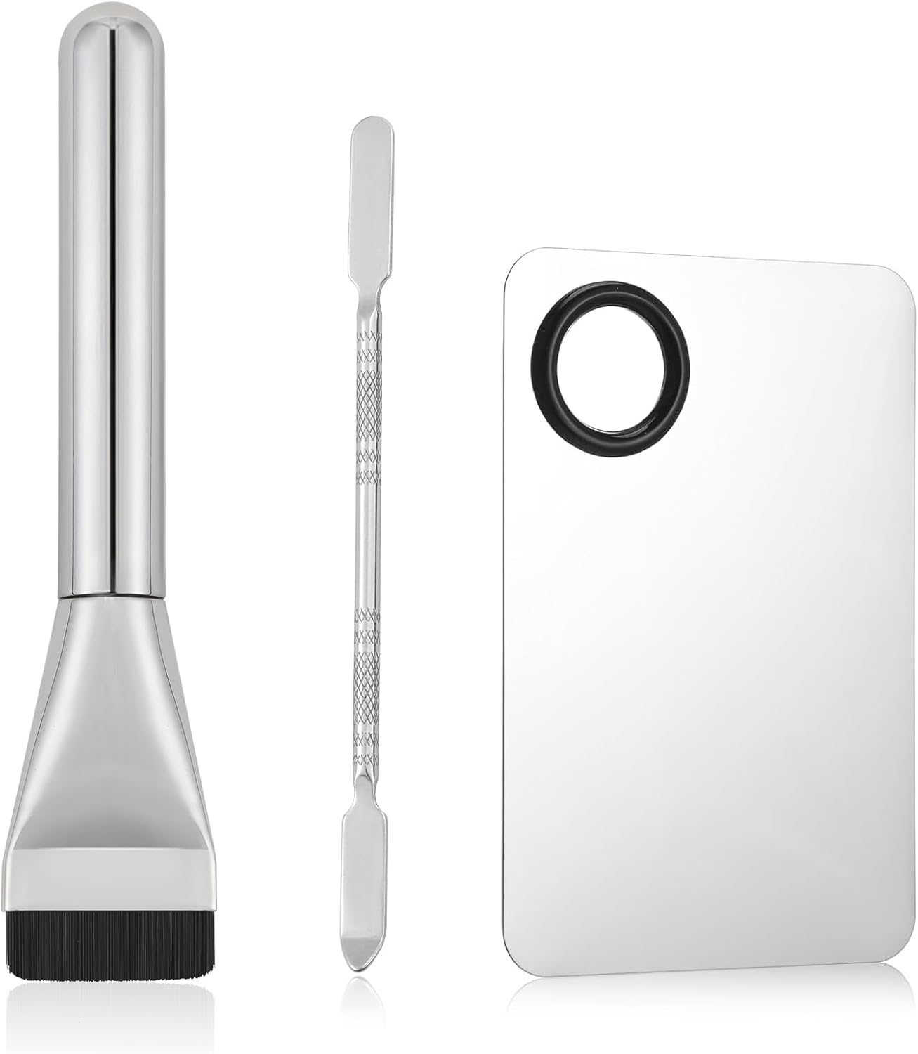 EXEXIUO 3Pcs Makeup Mixing Palette Kit Including Foundation Spatula, Makeup Palette Tray, and Brushes for Women, Girl Korean Cosmetic Spatula Tool(Metal) image number 2