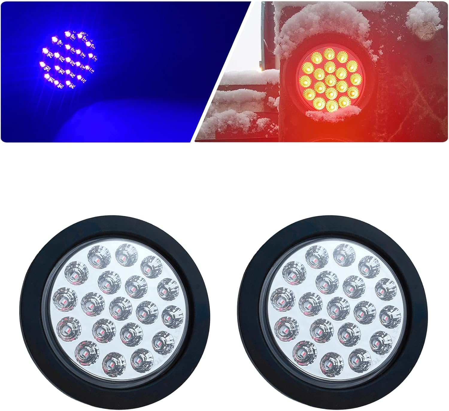 Xtraglow 4 Inch round Dual Revolution LED Tail Lights Red Stop Turn Tail Lights and White Backup Reverse Lights Kit for Truck Trailer RV Jeep with Rubber Grommet Chrome Plated Brim IP67 Waterproof