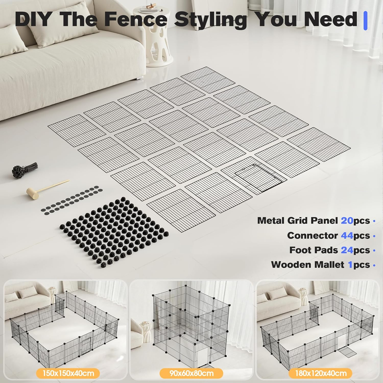 Pet Playpen, 20 Panels Small Animals Cage DIY Metal Wire Portable Yard Fence with Door for Indoor/Outdoor Use, Ideal for Guinea Pigs, Puppy Pet image number 4