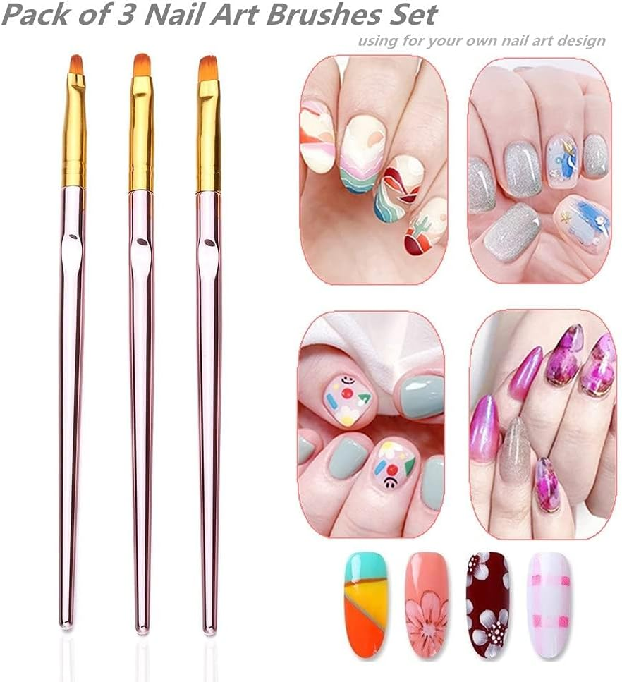 FULINJOY 3 Pcs Rose Gold round Nail Art Brush Set Nail Painting Brush Manicure Tool UV Gel 3D Nail Brush Pens(7Mm/8Mm/9Mm) image number 2