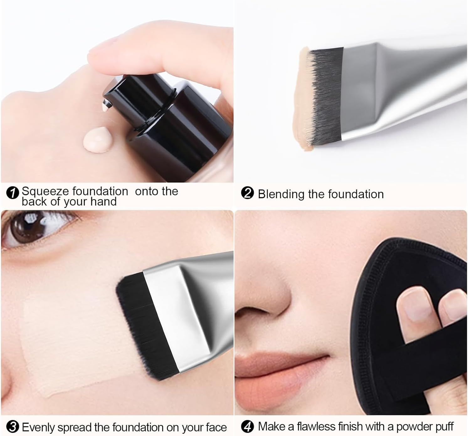 【Silver】 Flat Foundation Brush,Korean Makeup Brush Spatula Facial Brush for Liquid Foundation,Premium Face Makeup Brush for Blending Cream - Black image number 4