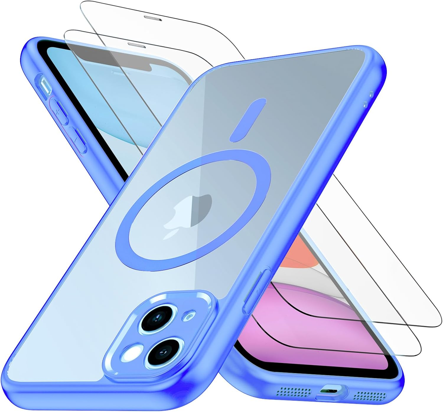 Magnetic Case for Iphone 11 6.1 Inch,Compatible with Magsafe,[2-Pack Tempered Glass Screen Protector] Full-Body Shockproof Protective,Camera Protection Bumper Slim Phone Cover (Black)